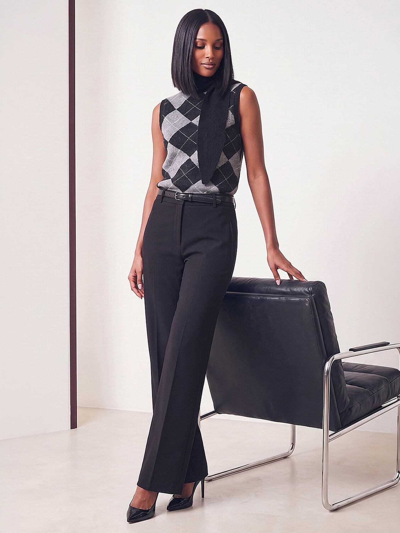 Image 3 of 4 of Roman Womens Scarf Detail Sleeveless Argyle Jumper - Black