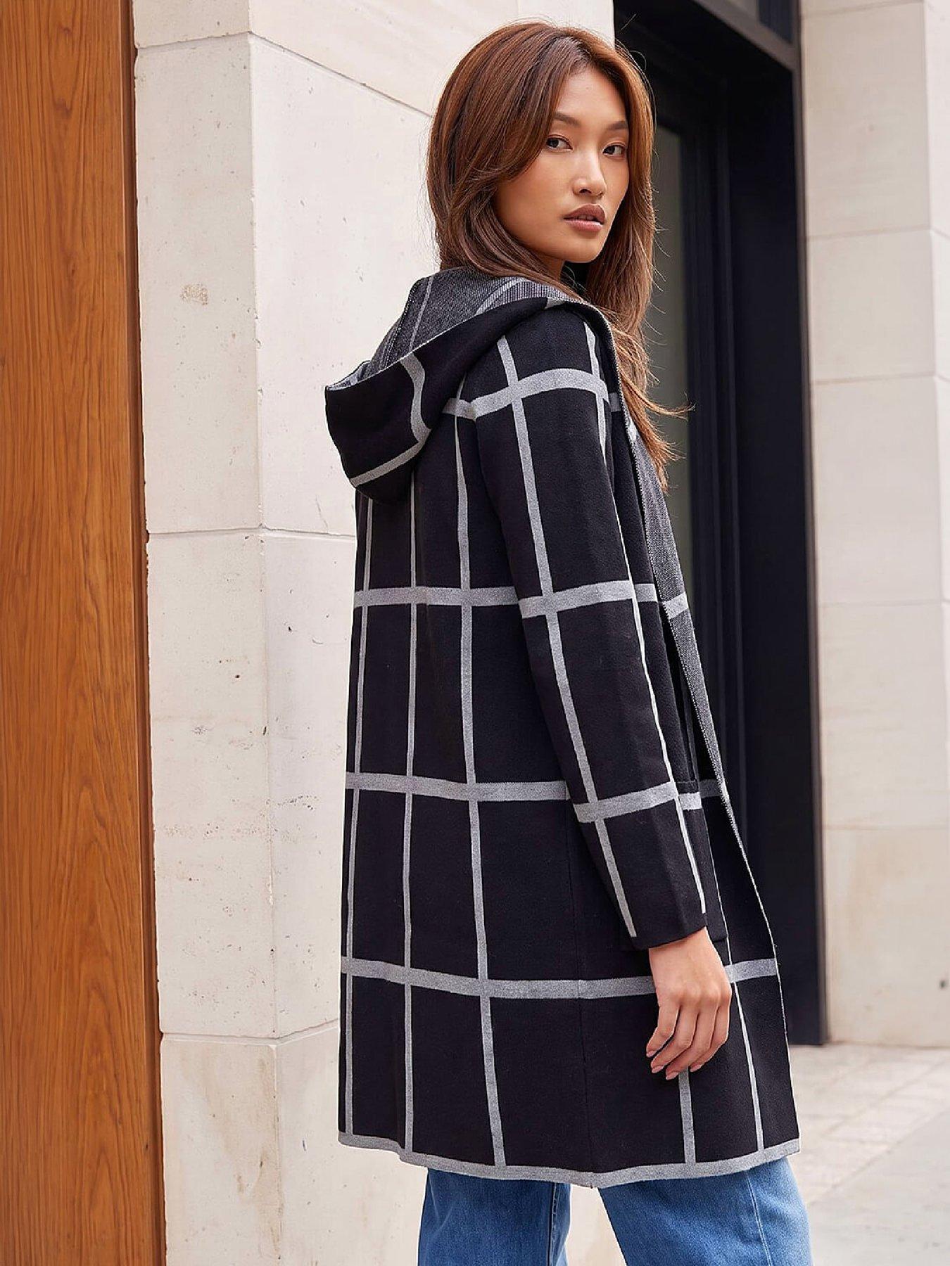 Image 3 of 4 of Roman Womens Longline Contrast Check Cardigan - Black