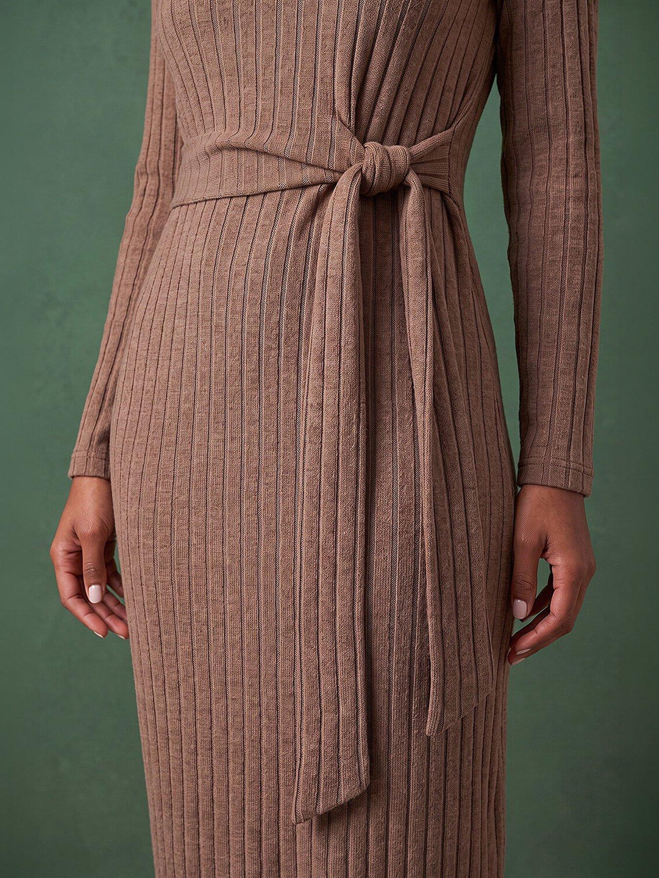Image 2 of 4 of Roman Womens Textured Tie Side A-Line Dress - Biscuit