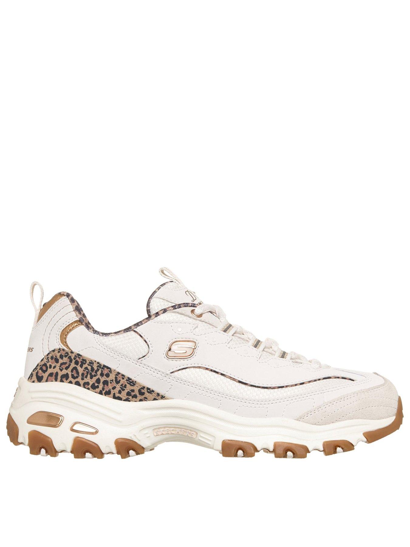 Image 1 of 5 of Skechers Womens D'Lites Leopard Print Air-Cooled Memory Foam Trainers - White