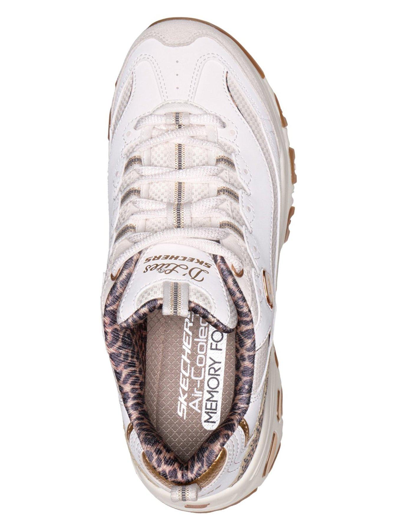 Image 4 of 5 of Skechers Womens D'Lites Leopard Print Air-Cooled Memory Foam Trainers - White