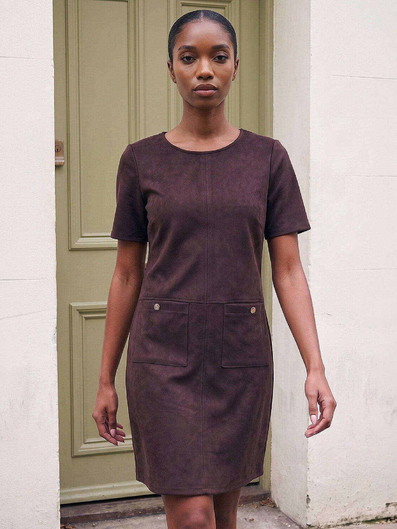 Image 1 of 4 of Roman Petite Faux Suede Dress