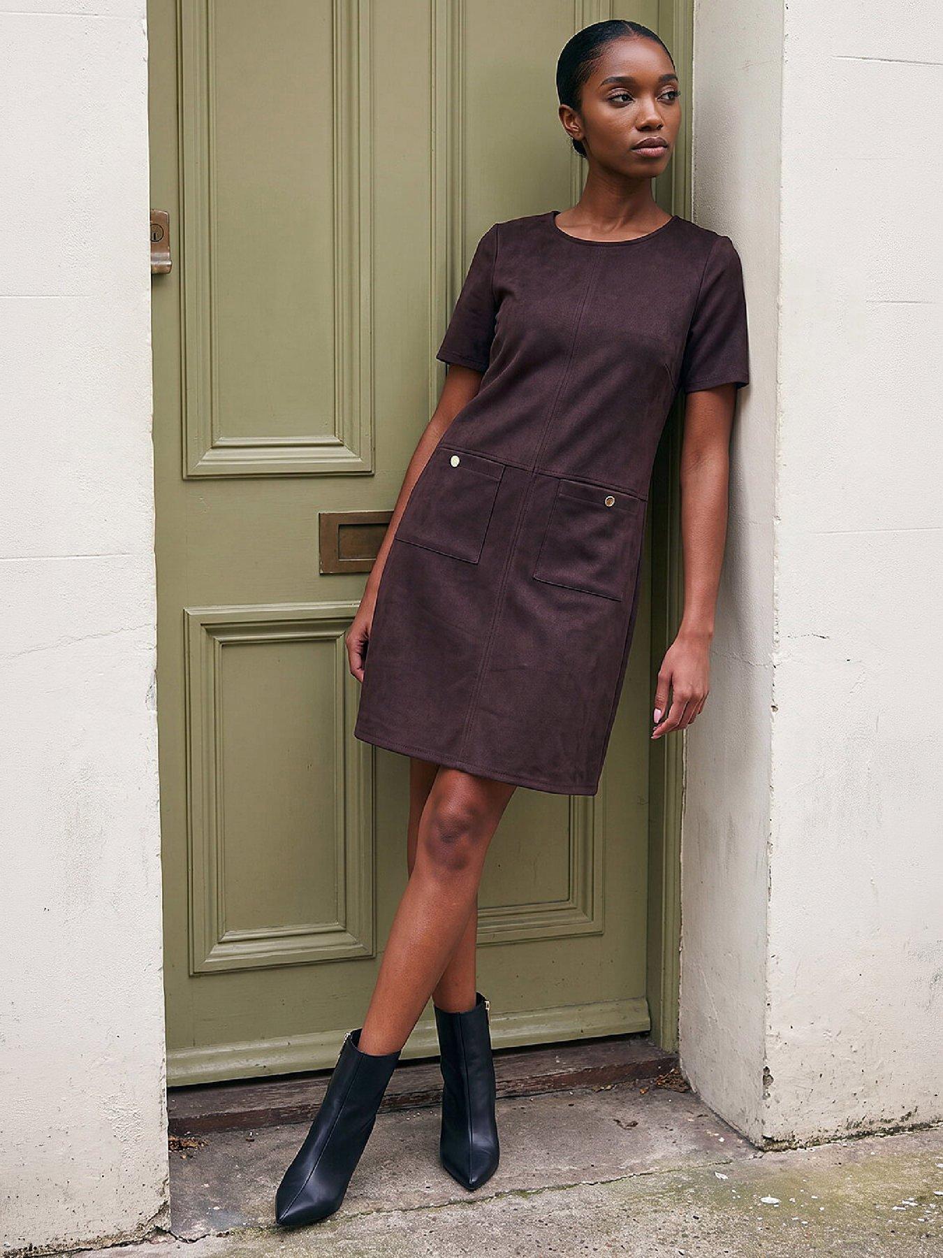 Image 3 of 4 of Roman Petite Faux Suede Dress