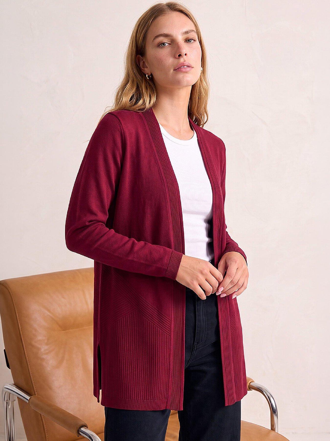 Image 1 of 4 of Roman Womens Rib Longline Open-Front Cardigan - Red