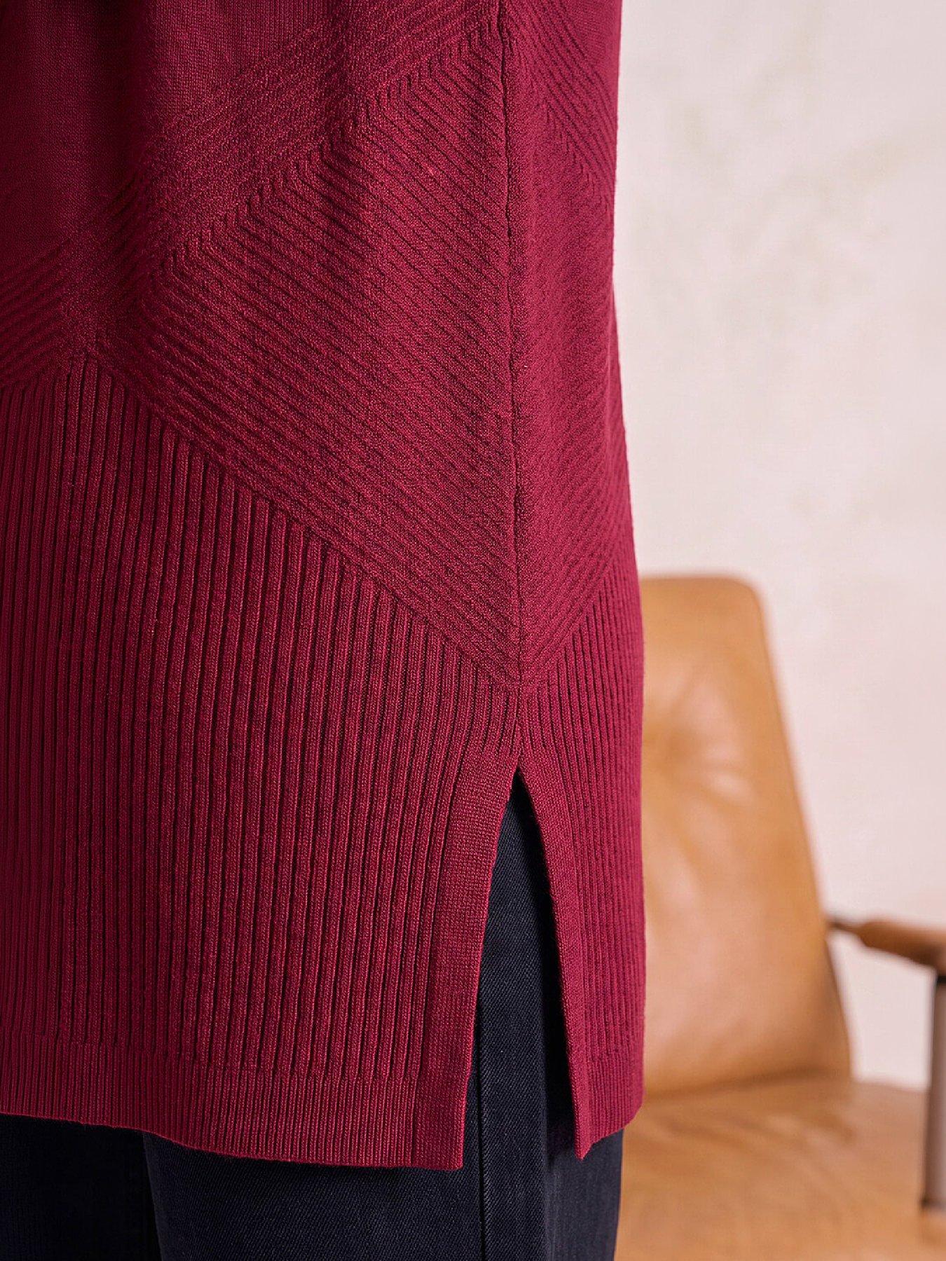 Image 2 of 4 of Roman Womens Rib Longline Open-Front Cardigan - Red