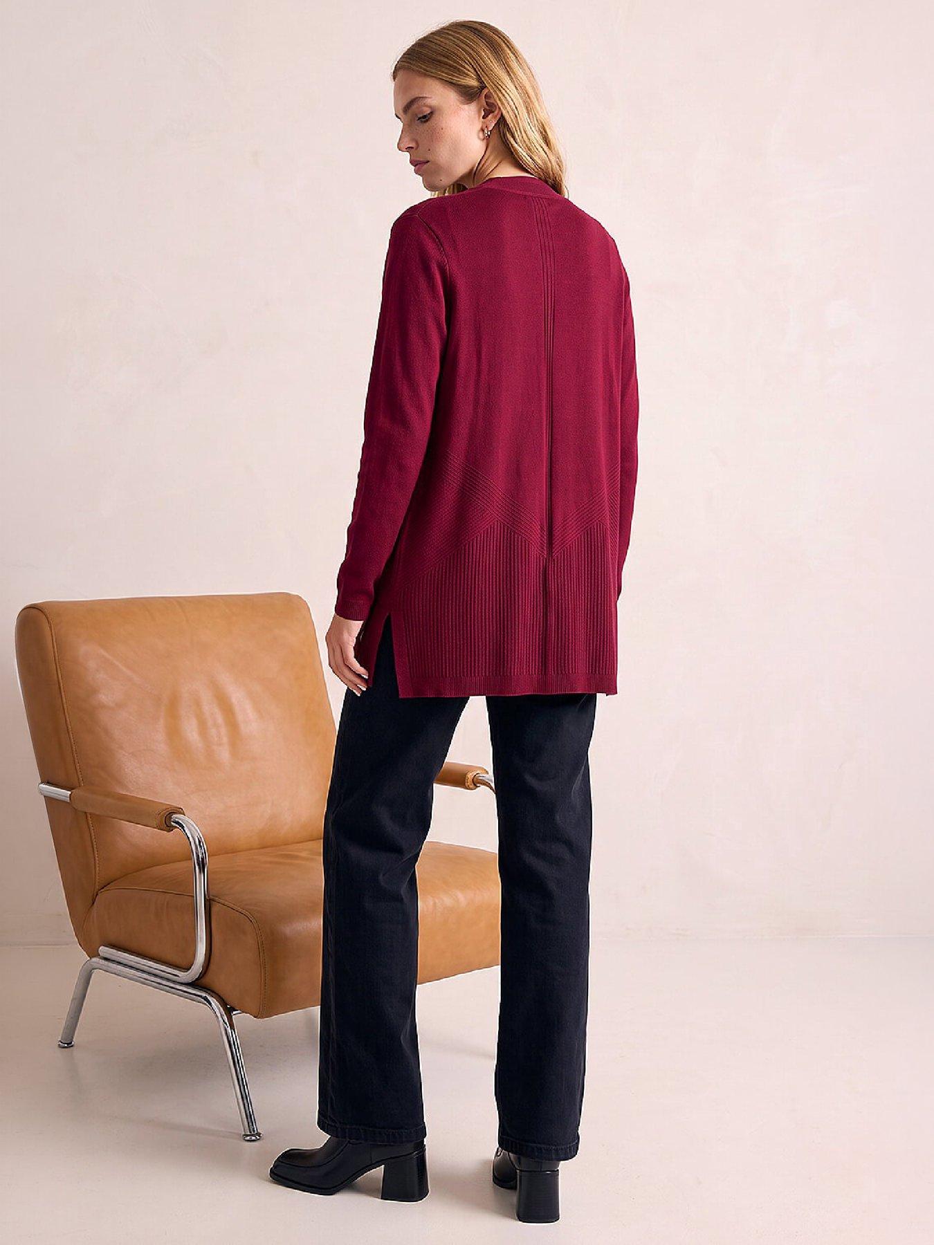 Image 3 of 4 of Roman Womens Rib Longline Open-Front Cardigan - Red