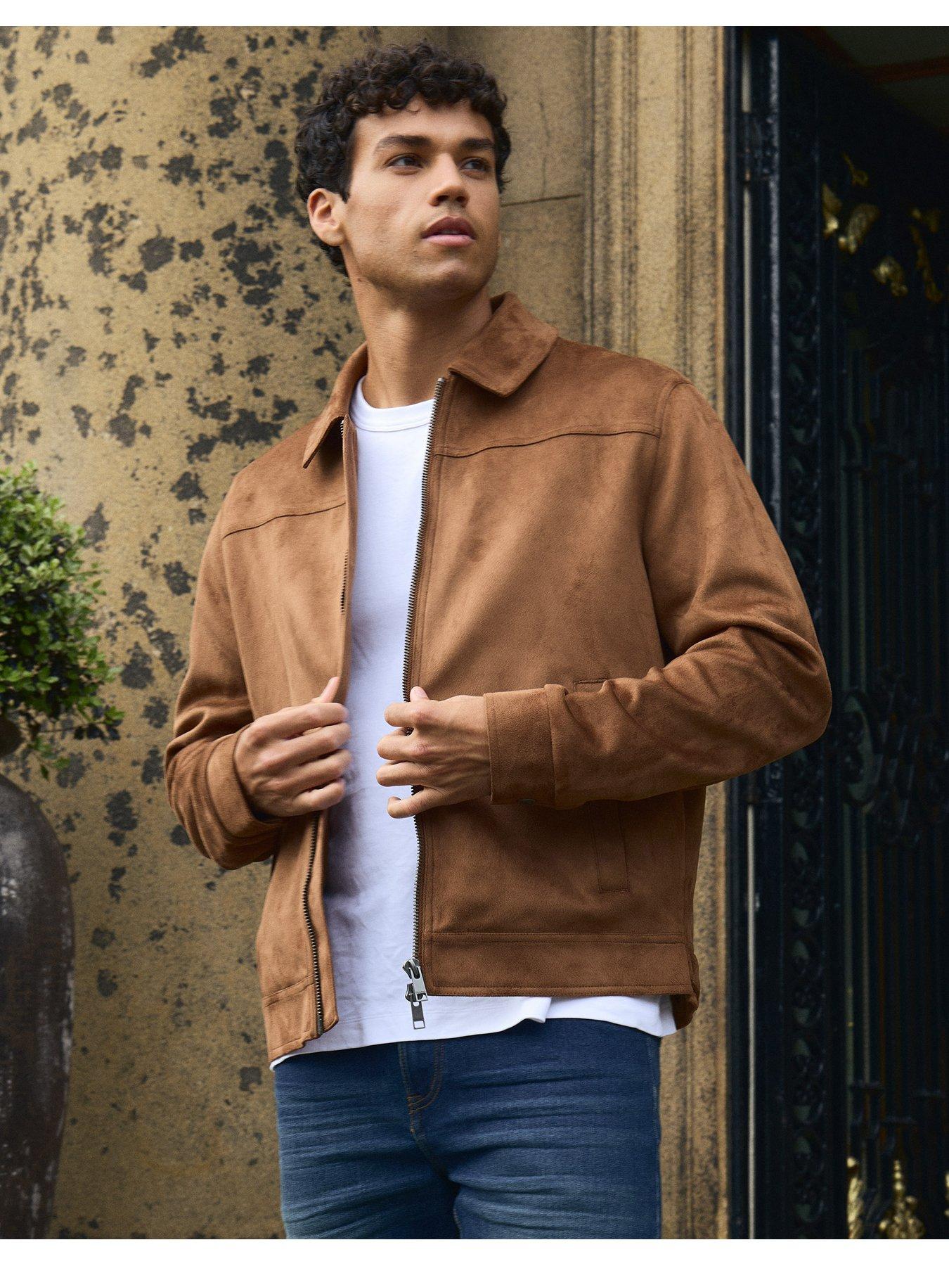 Image 1 of 7 of Threadbare Faux Suede Collared Jacket In Taupe