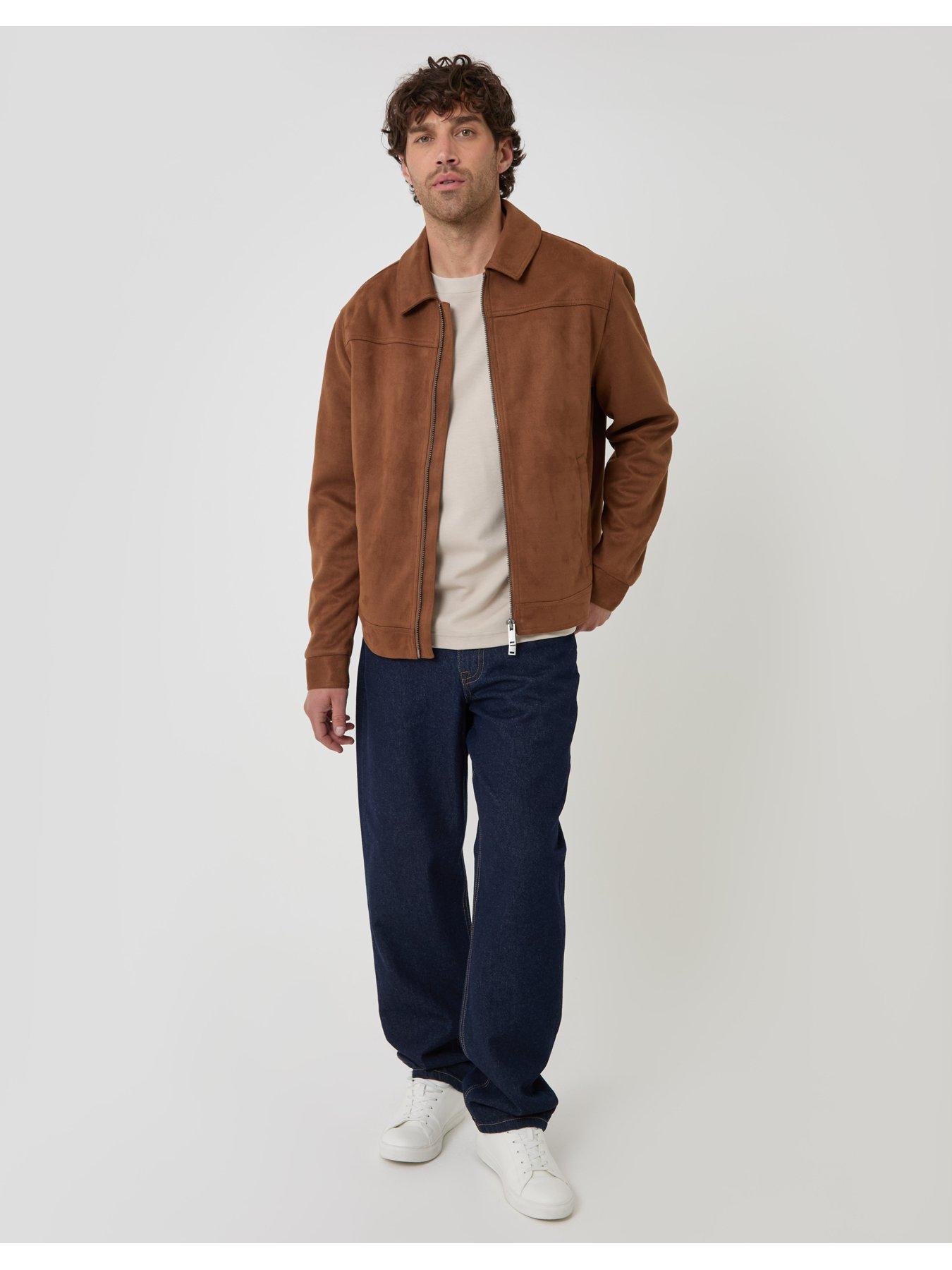 Image 3 of 7 of Threadbare Faux Suede Collared Jacket In Taupe