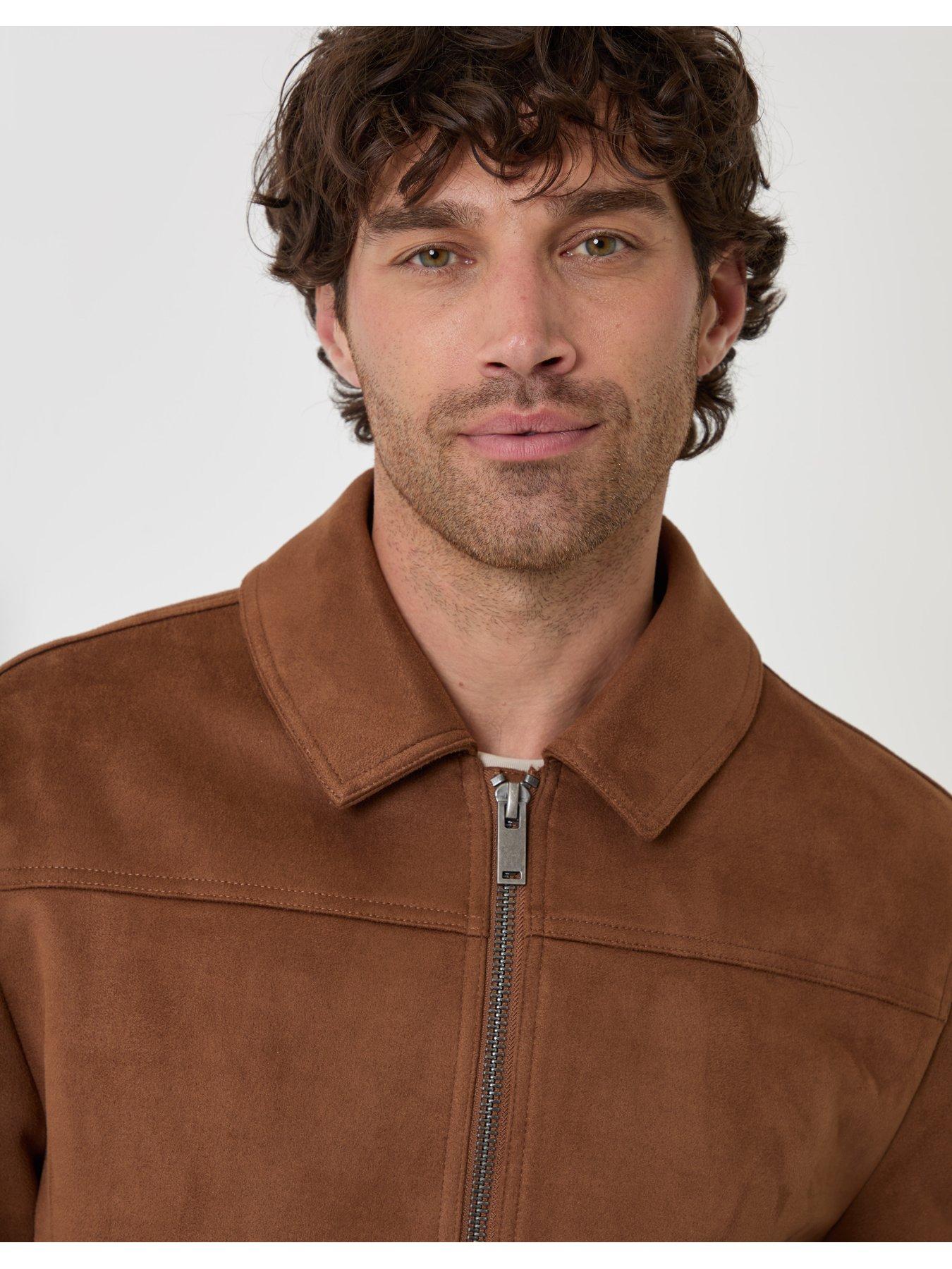 Image 5 of 7 of Threadbare Faux Suede Collared Jacket In Taupe