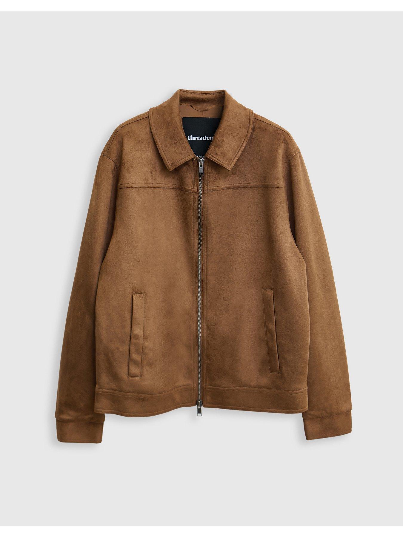 Image 7 of 7 of Threadbare Faux Suede Collared Jacket In Taupe
