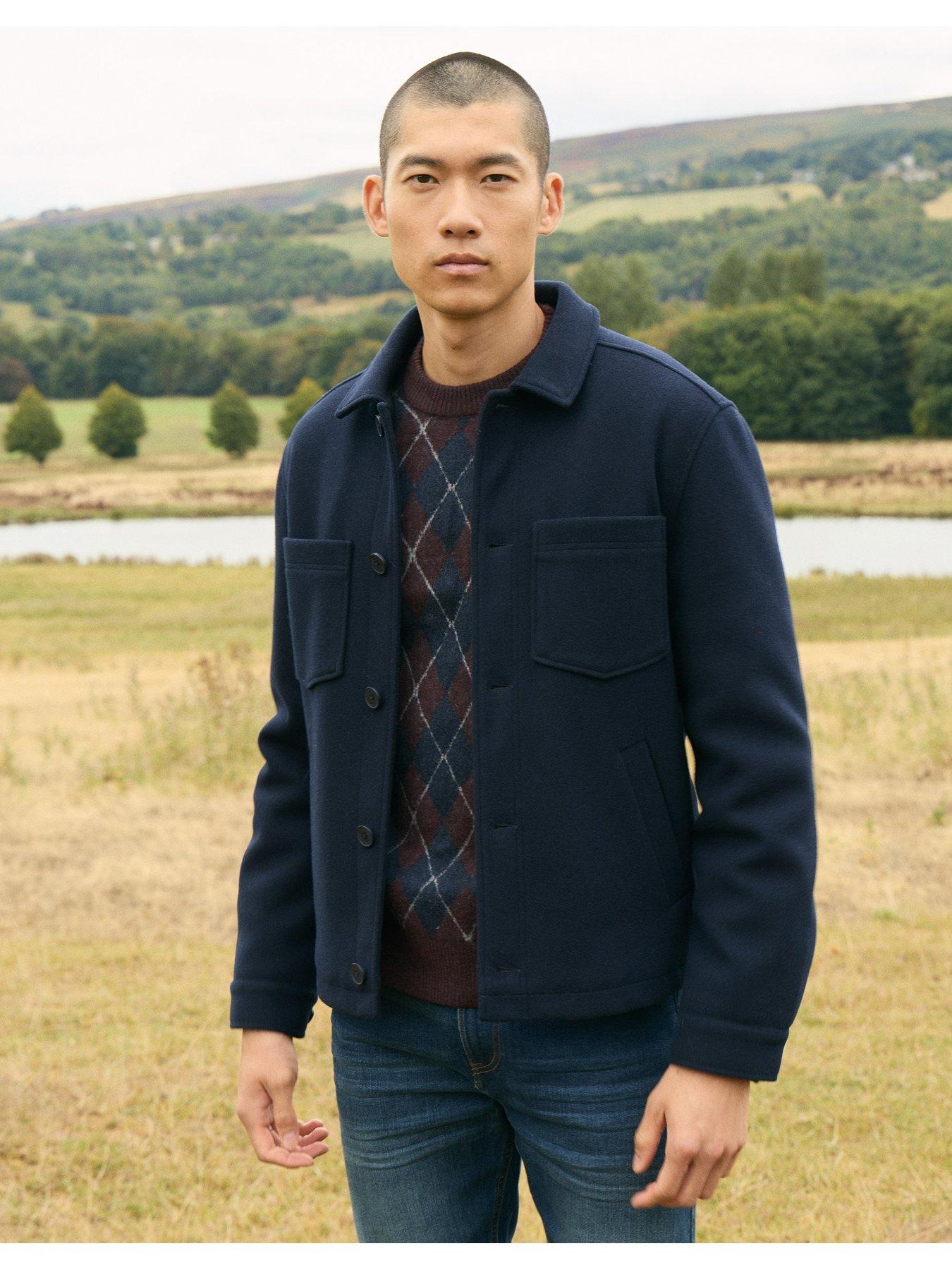 Image 1 of 5 of Threadbare Faux Wool Collared Jacket With Patch Pockets In Navy
