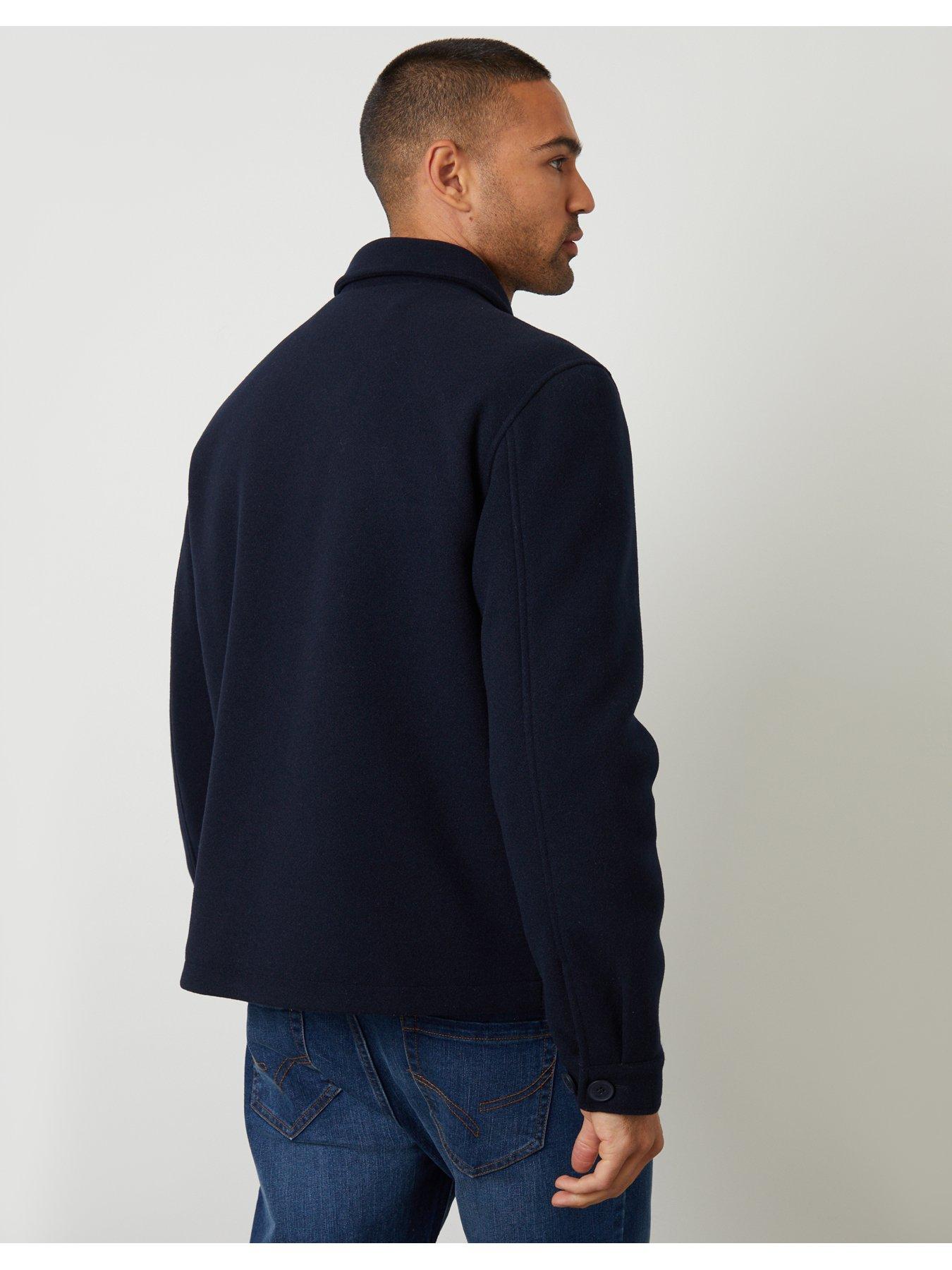 Image 2 of 5 of Threadbare Faux Wool Collared Jacket With Patch Pockets In Navy