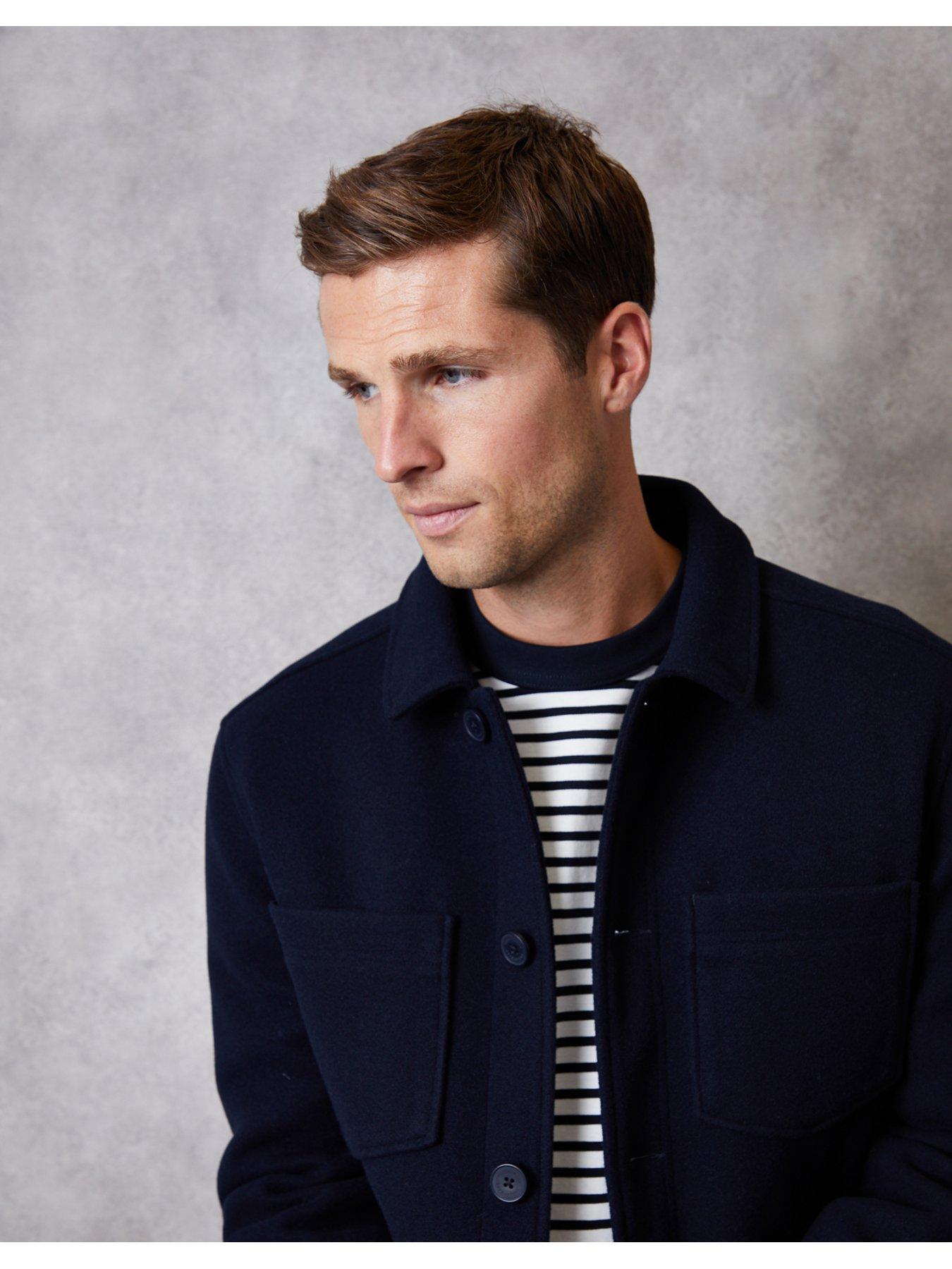 Image 4 of 5 of Threadbare Faux Wool Collared Jacket With Patch Pockets In Navy