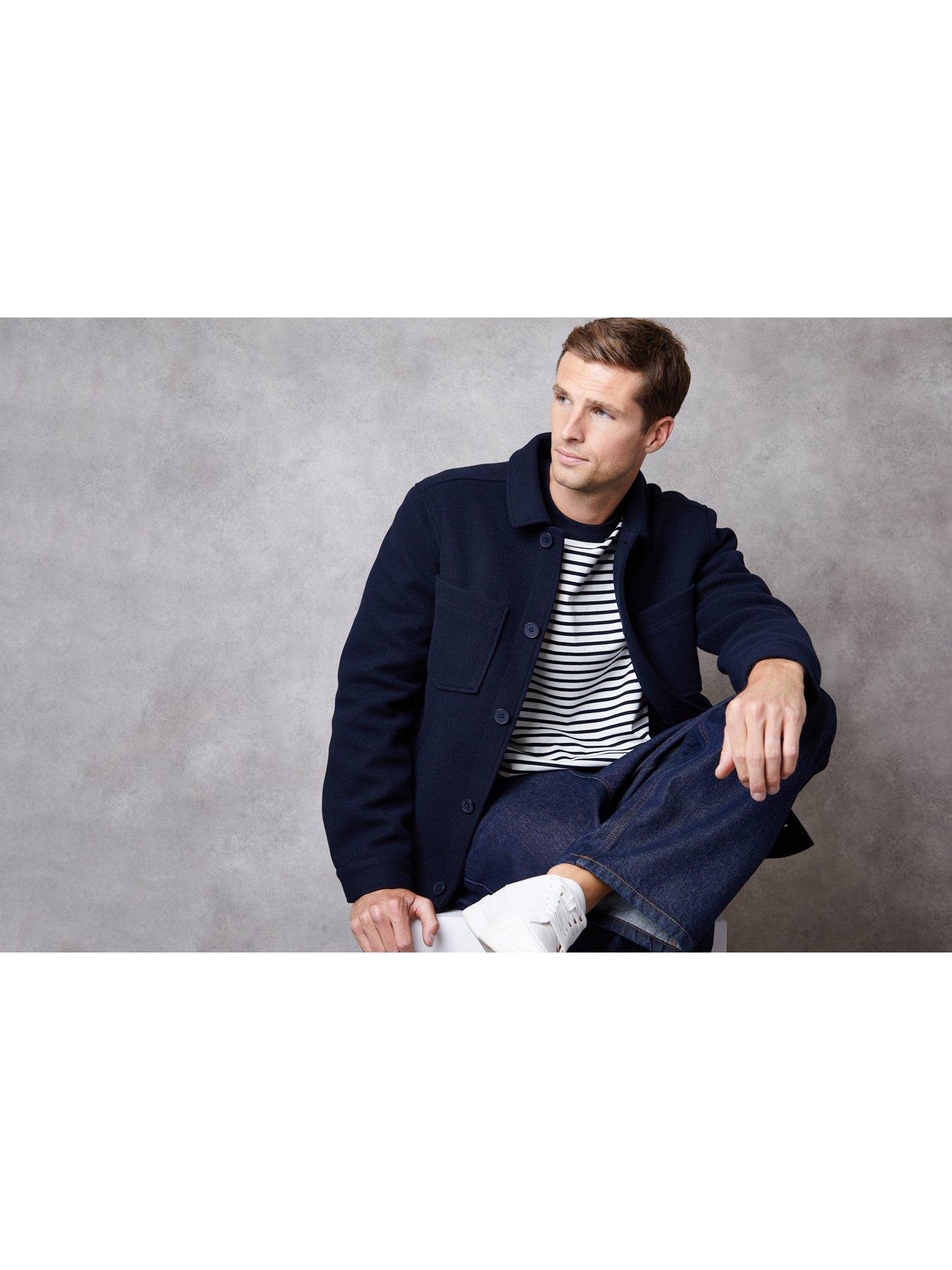 Image 5 of 5 of Threadbare Faux Wool Collared Jacket With Patch Pockets In Navy
