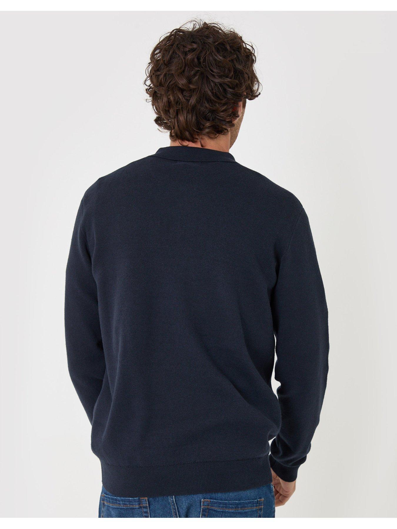 Image 2 of 4 of Threadbare Cotton Rich Quarter Zip Long Sleeve Polo In Navy