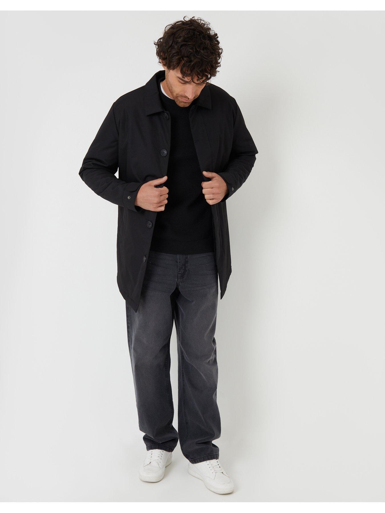 Image 3 of 4 of Threadbare Showerproof Collared Longline Mac With Padding In Black