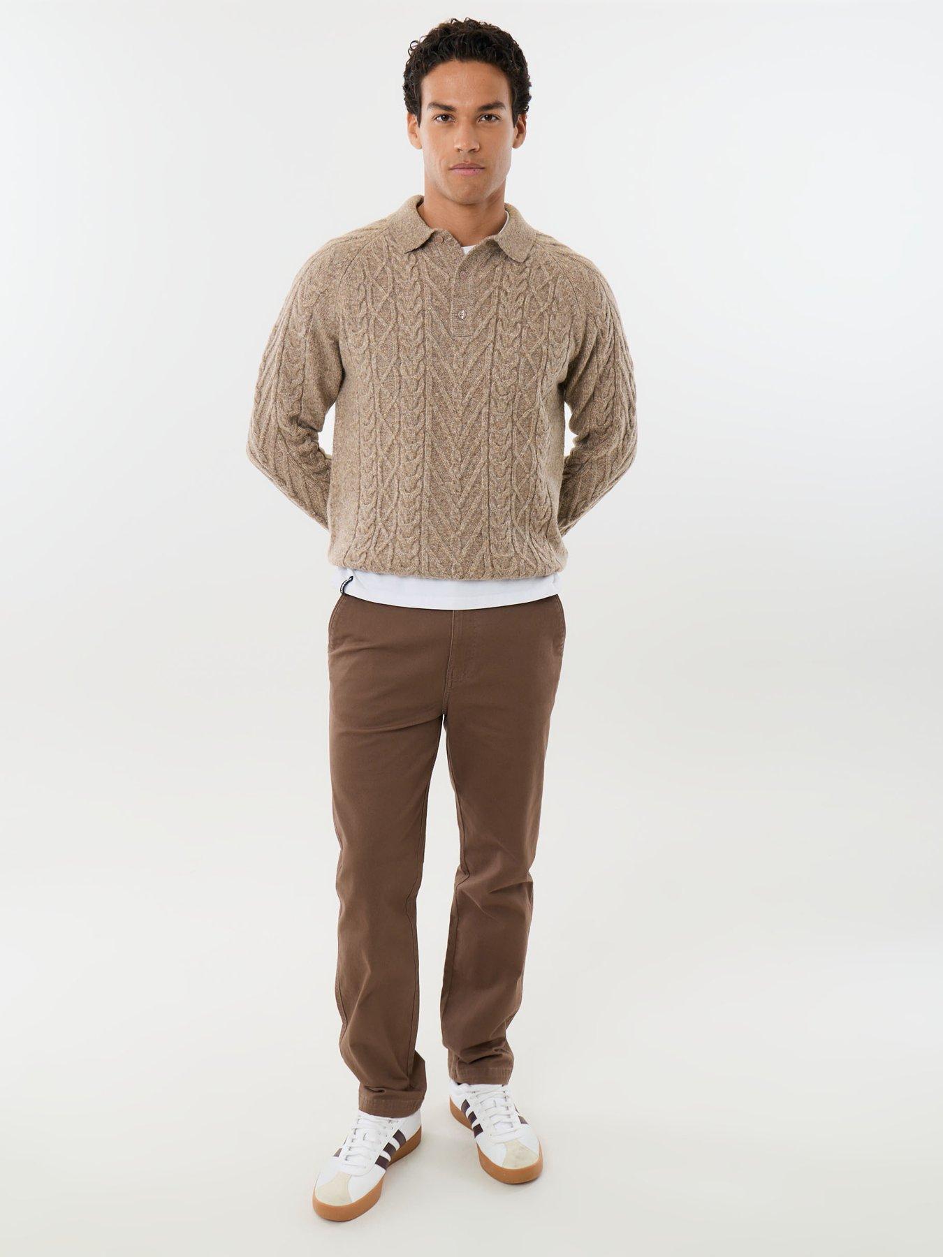 Image 3 of 5 of Threadbare Mens Knitted L/Slv Button Polo Arklay - Taupe Marl 7gg