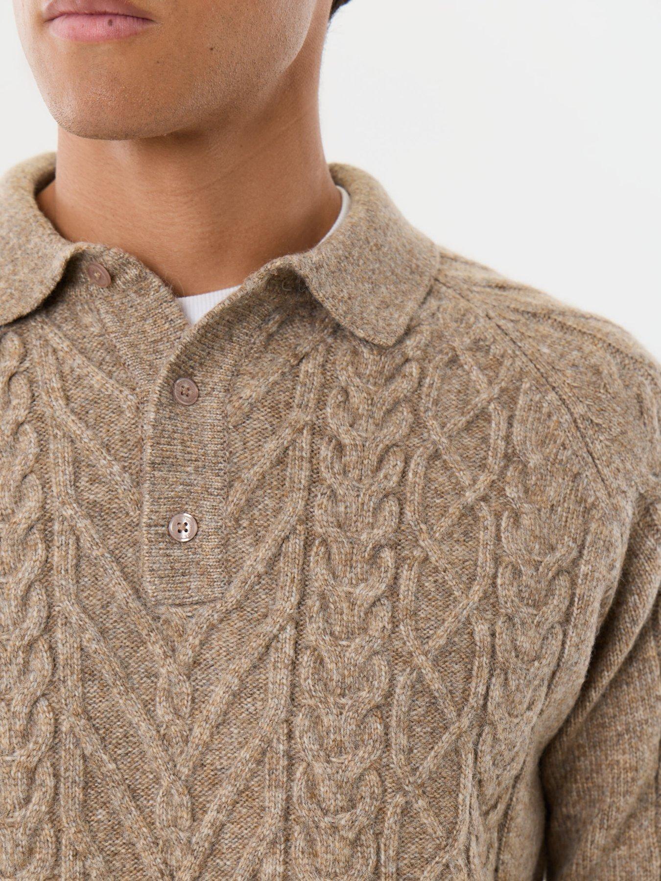 Image 4 of 5 of Threadbare Mens Knitted L/Slv Button Polo Arklay - Taupe Marl 7gg