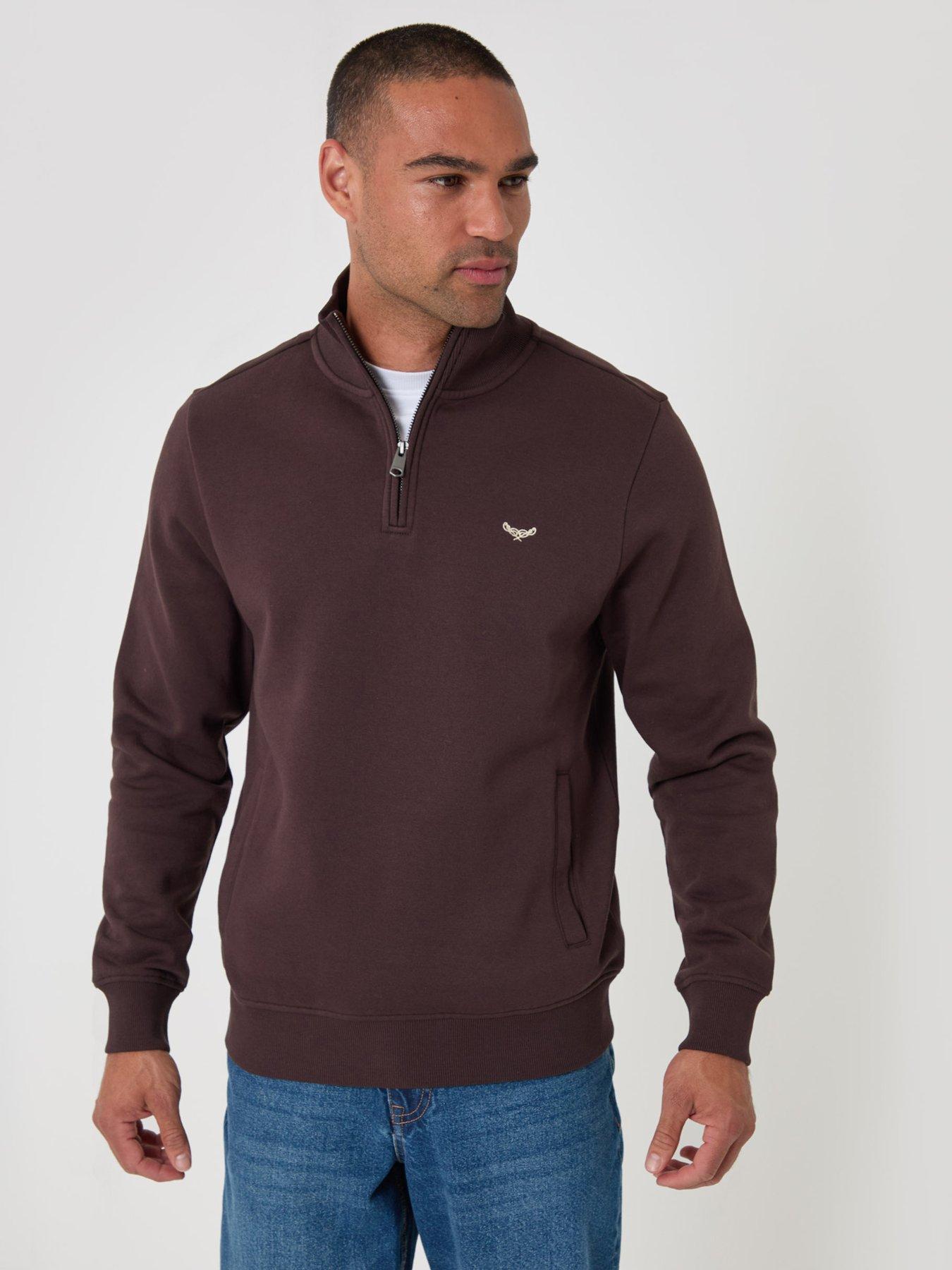 Image 1 of 4 of Threadbare Mens Fleece 1/4 Zip Patrick - Chocolate