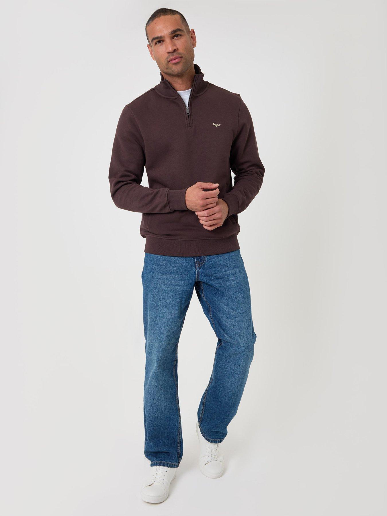 Image 3 of 4 of Threadbare Mens Fleece 1/4 Zip Patrick - Chocolate