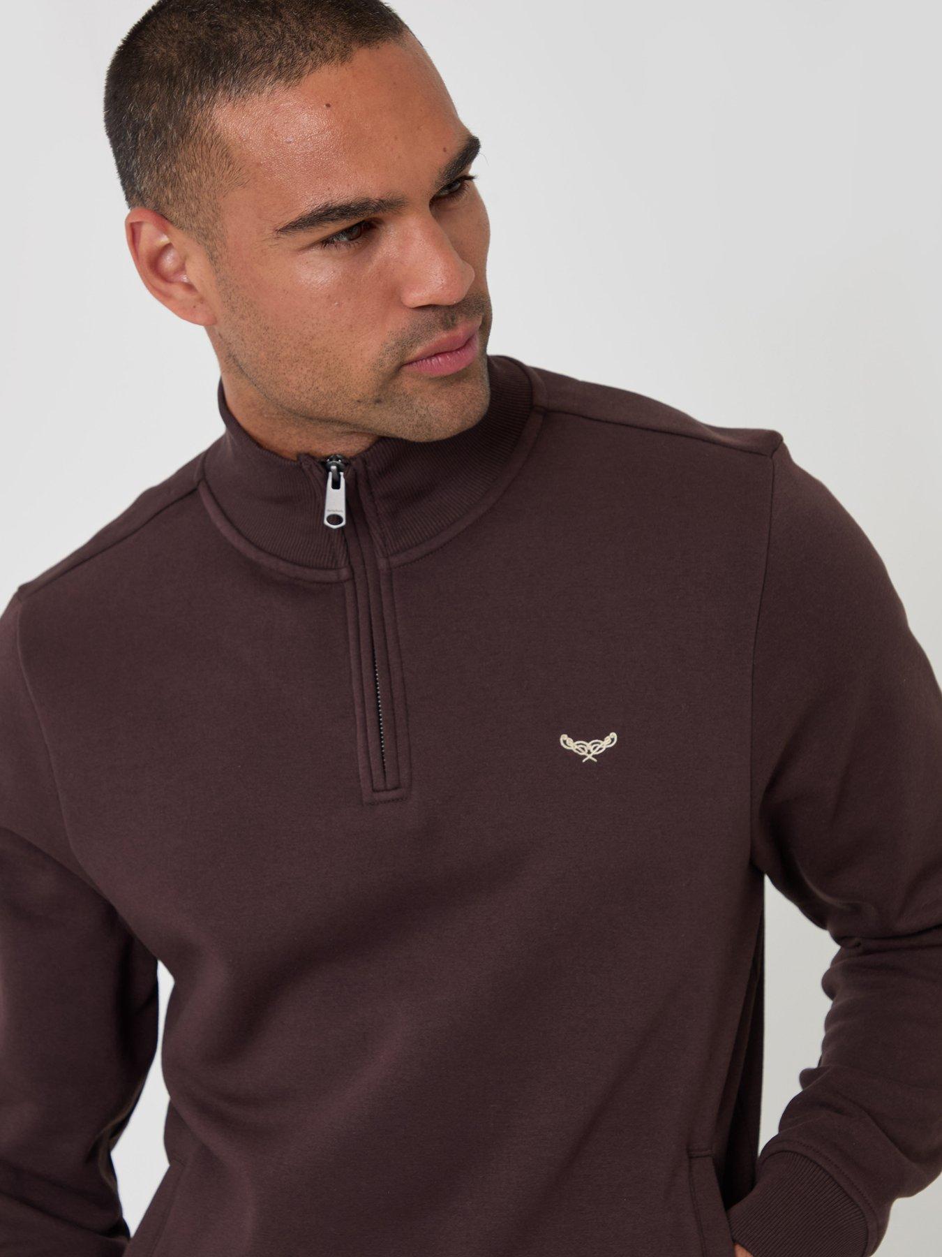 Image 4 of 4 of Threadbare Mens Fleece 1/4 Zip Patrick - Chocolate