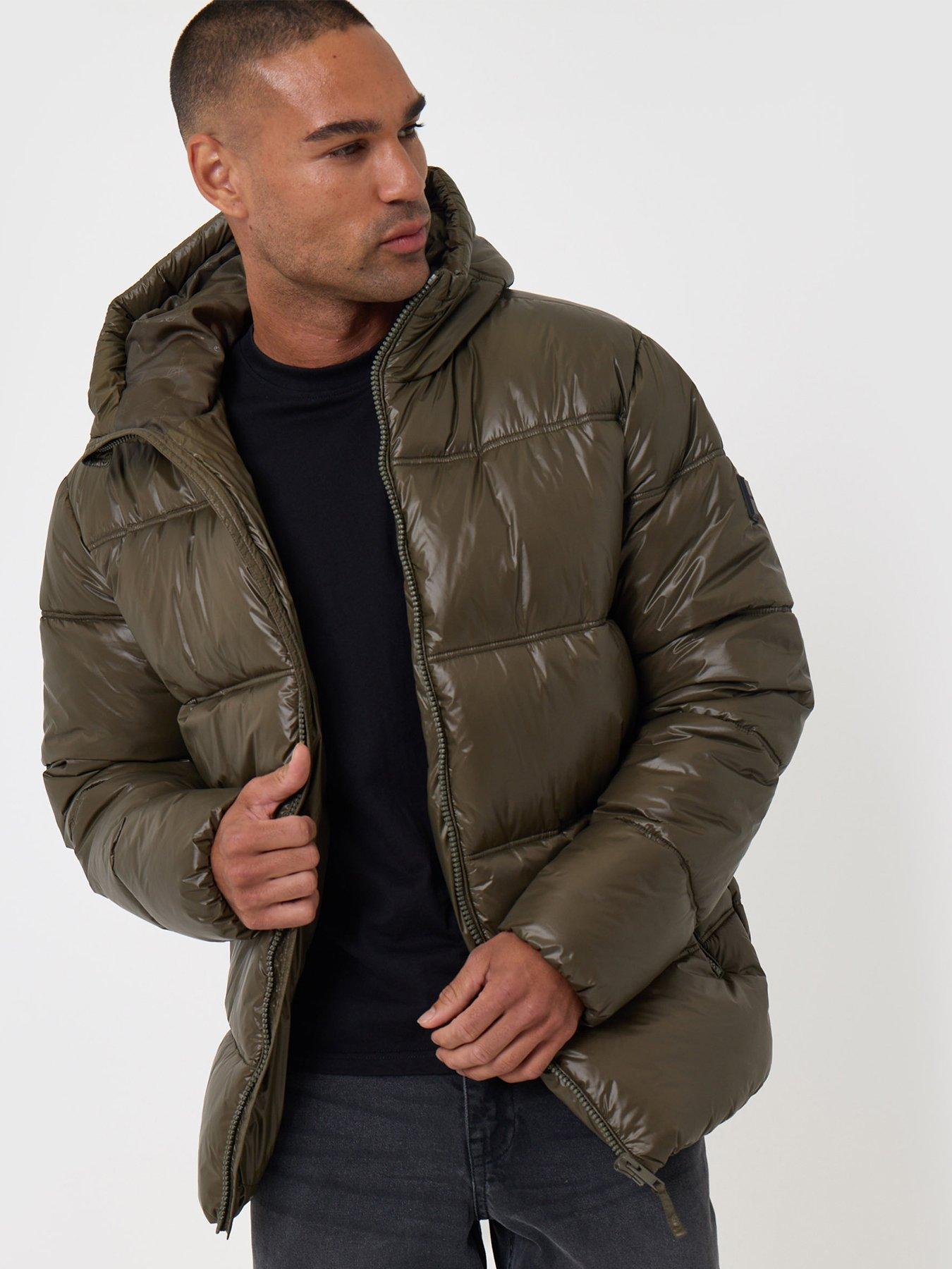 Image 4 of 6 of Threadbare Mens Padded Hooded High Shine Puffer Jacket - Green