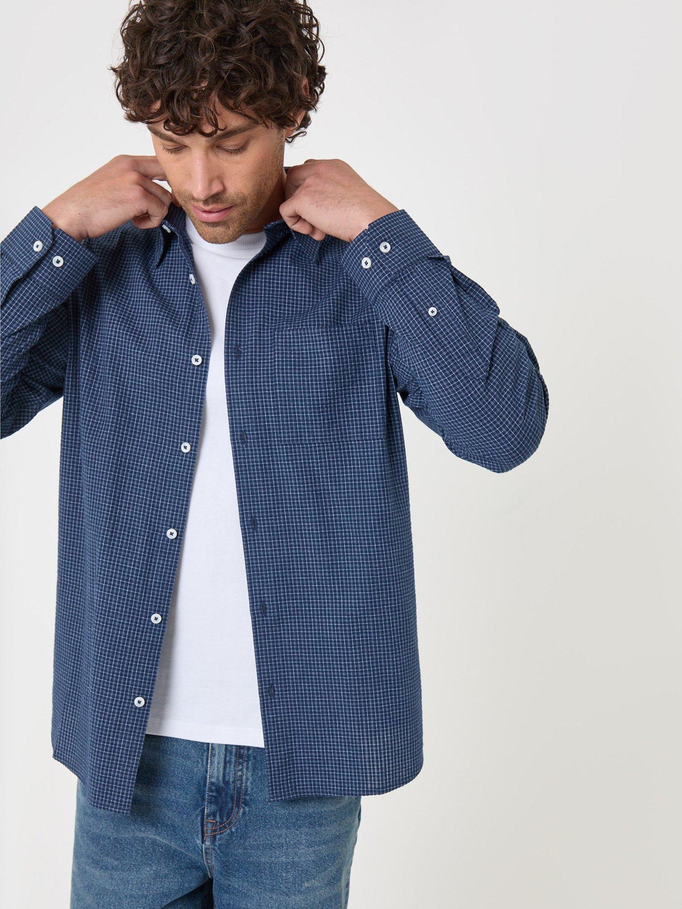 Image 1 of 5 of Threadbare Mens Kooks Fine Check Button-Through Long Sleeve Shirt - Navy
