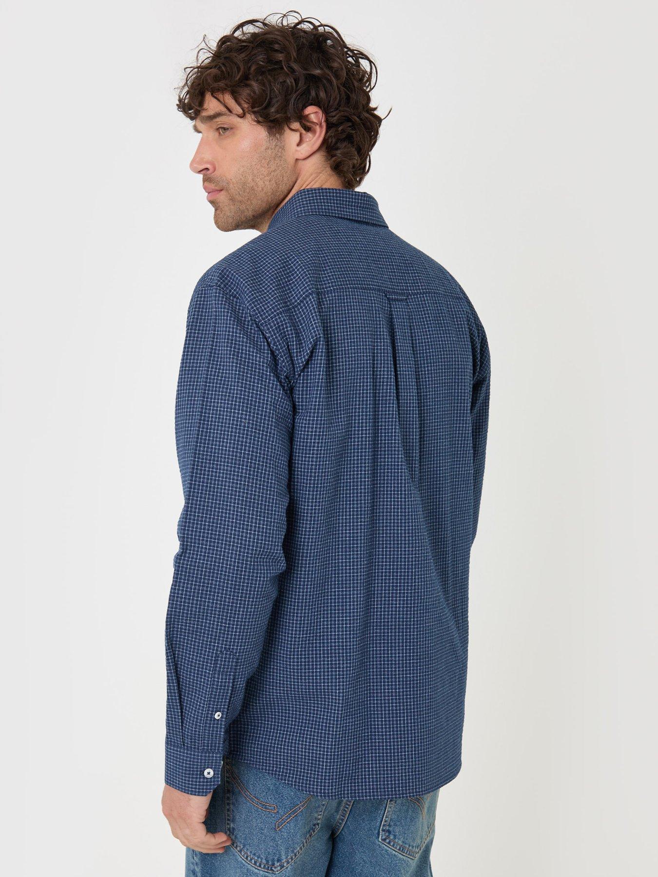 Image 2 of 5 of Threadbare Mens Kooks Fine Check Button-Through Long Sleeve Shirt - Navy