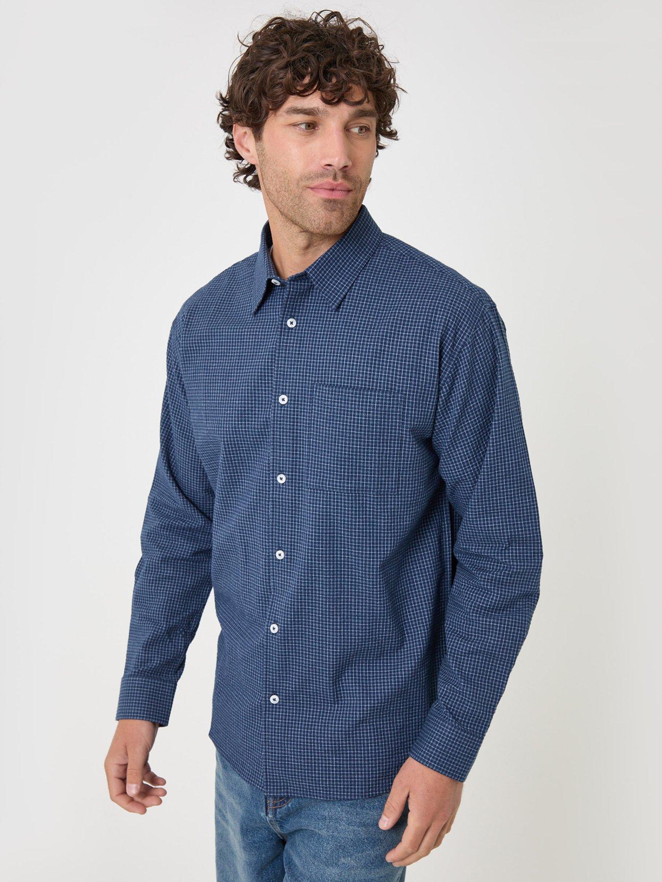 Image 5 of 5 of Threadbare Mens Kooks Fine Check Button-Through Long Sleeve Shirt - Navy