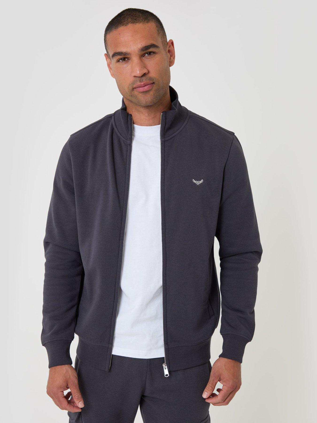 Image 1 of 4 of Threadbare Mens Zip-Through Funnel Neck Fleece Jacket - Charcoal