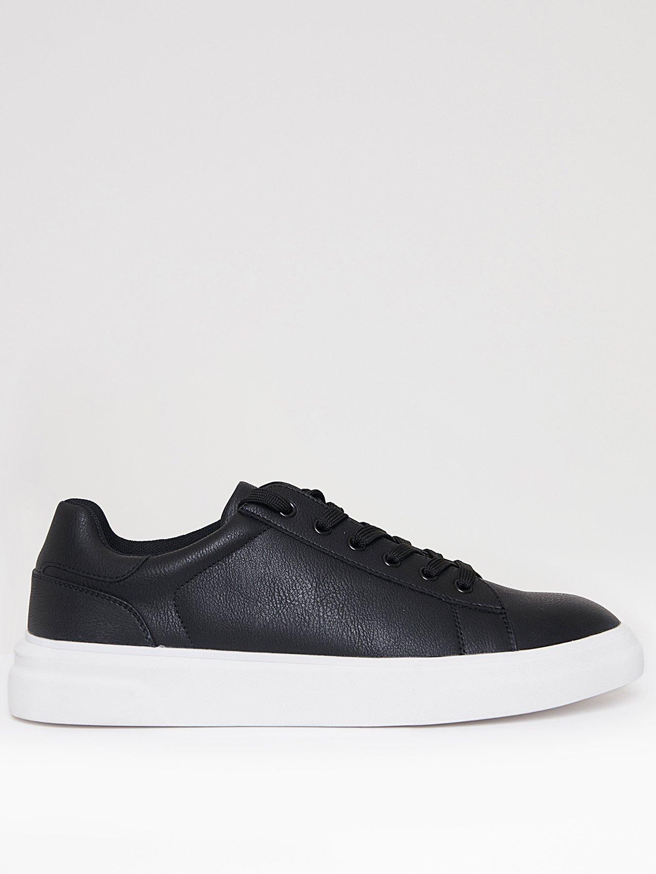 Image 1 of 4 of Threadbare Mens Faux Leather Lace Up Court Trainers - Black