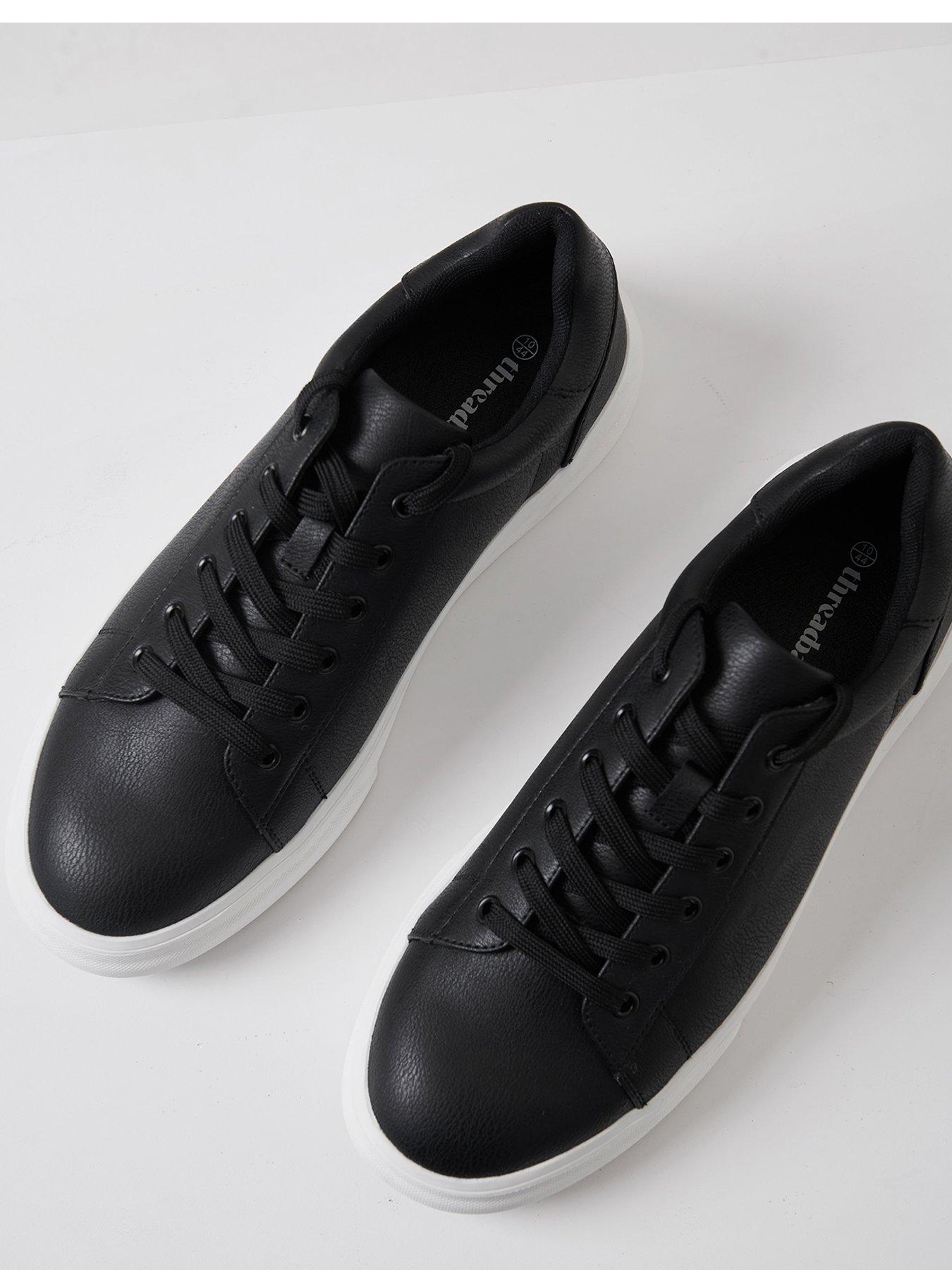 Image 2 of 4 of Threadbare Mens Faux Leather Lace Up Court Trainers - Black
