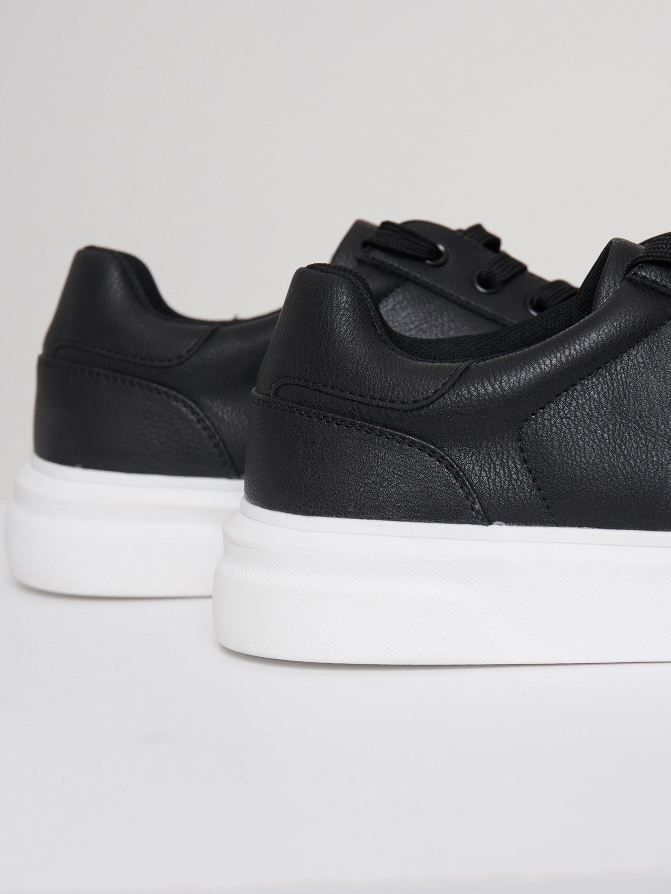 Image 3 of 4 of Threadbare Mens Faux Leather Lace Up Court Trainers - Black