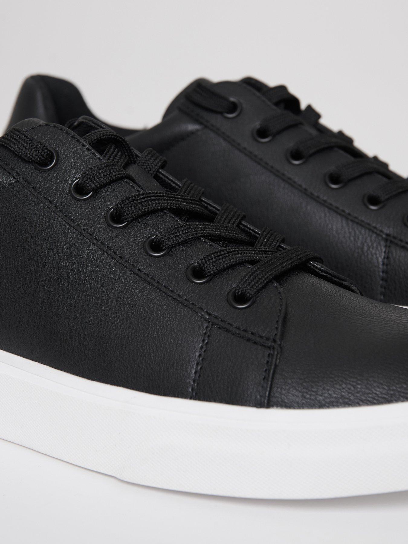 Image 4 of 4 of Threadbare Mens Faux Leather Lace Up Court Trainers - Black