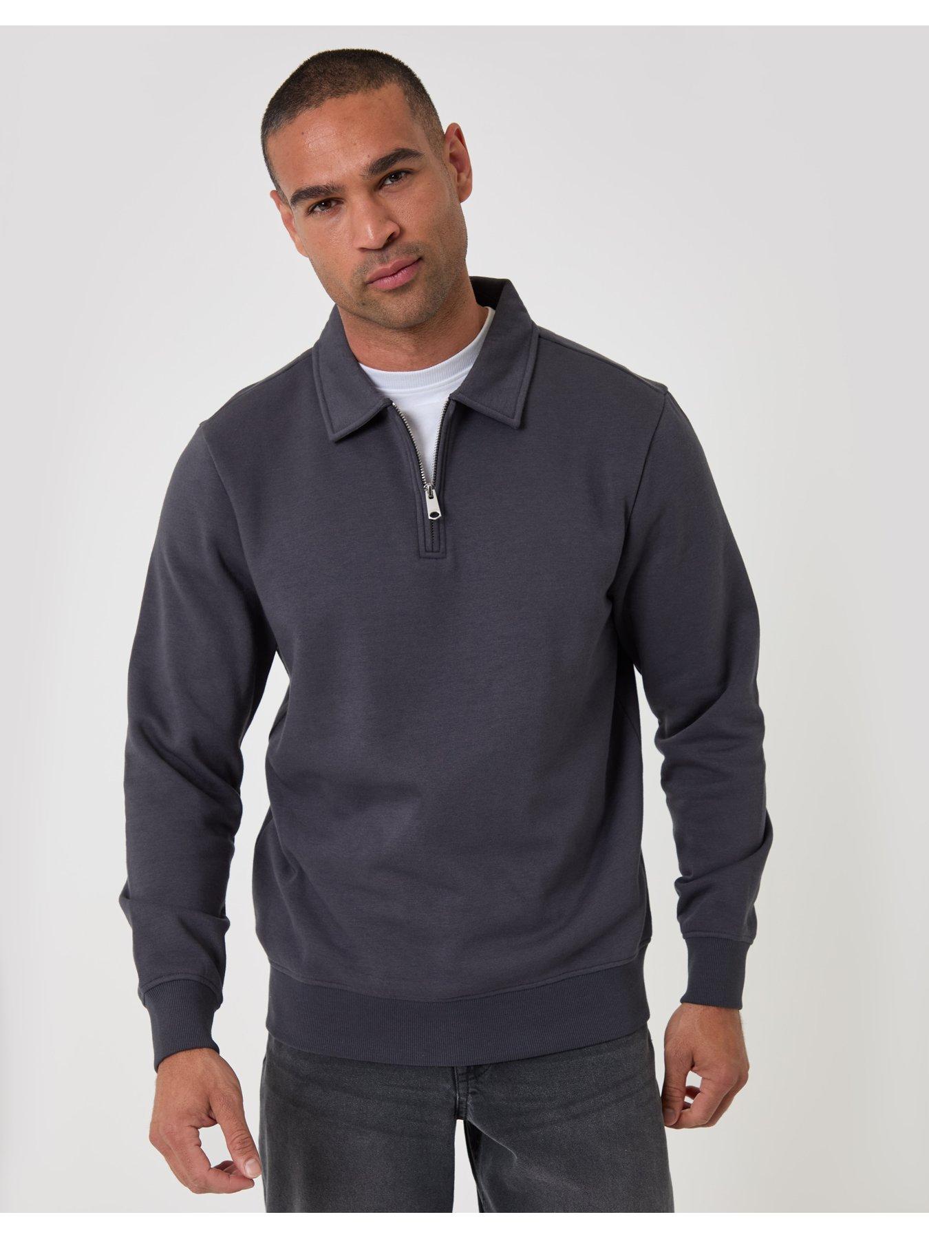 Image 1 of 5 of Threadbare Mens Quarter Zip Polo Collar Sweatshirt - Cream