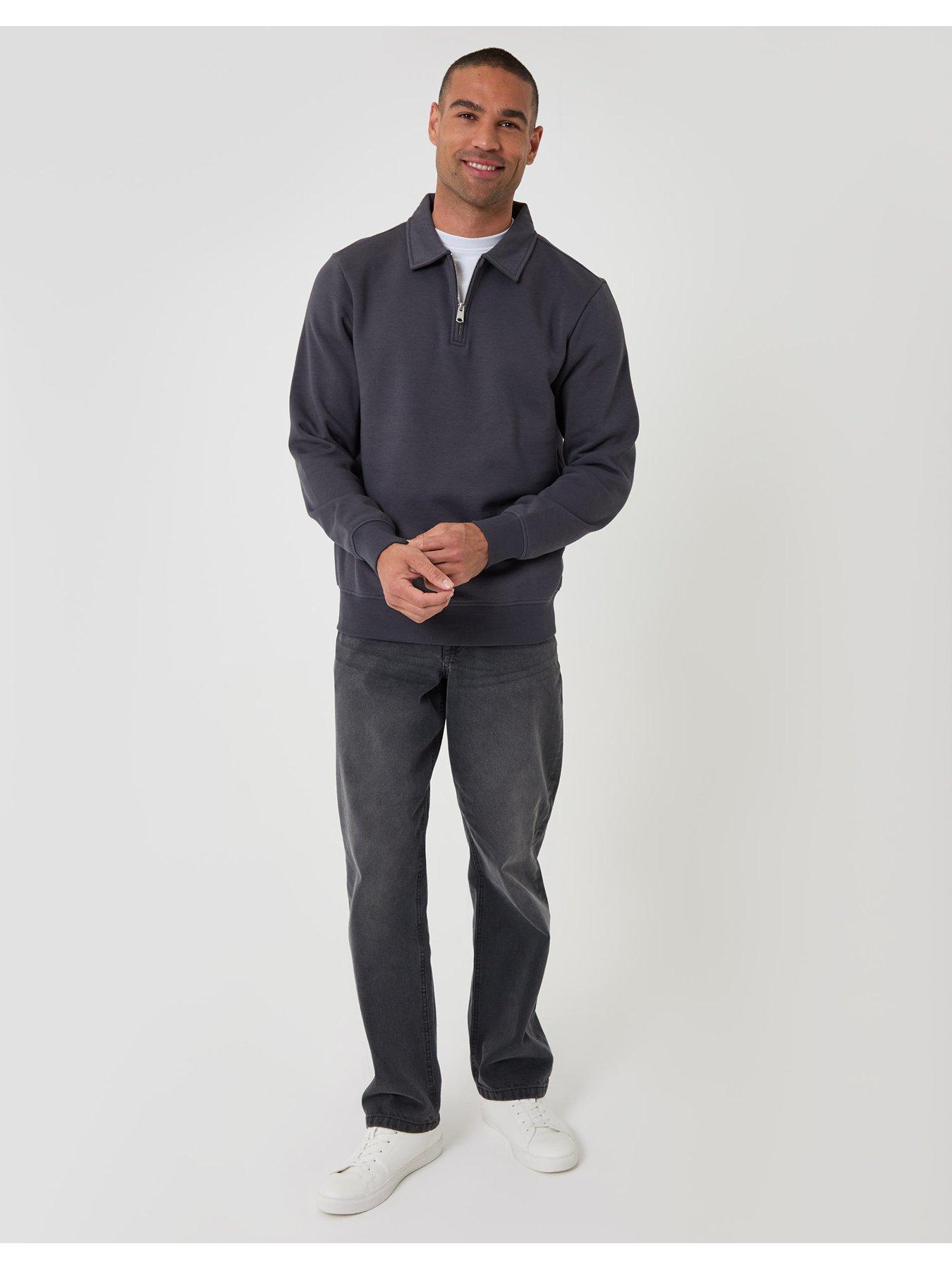 Image 3 of 5 of Threadbare Mens Quarter Zip Polo Collar Sweatshirt - Cream