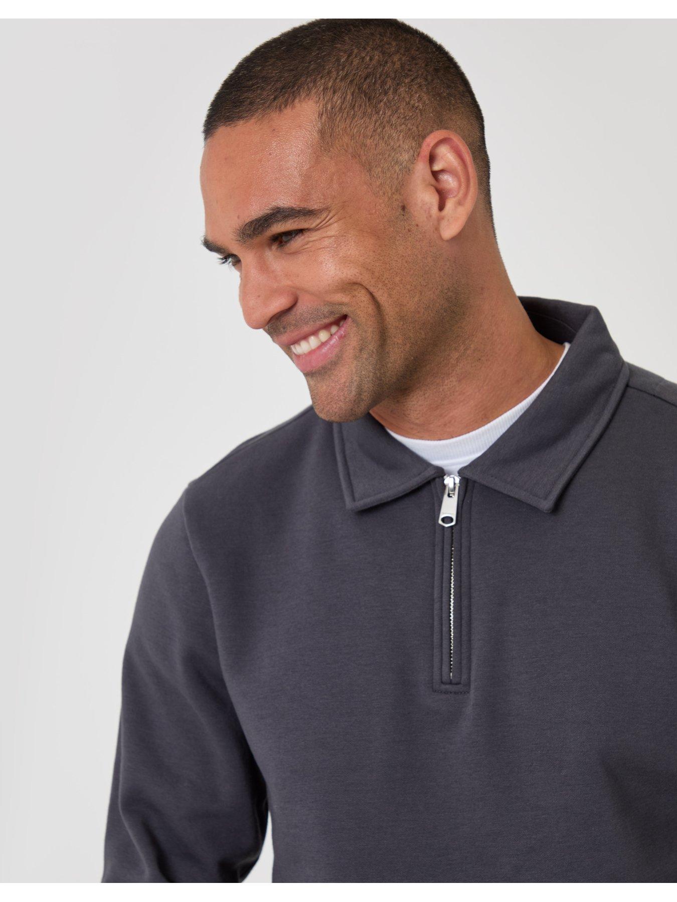 Image 4 of 5 of Threadbare Mens Quarter Zip Polo Collar Sweatshirt - Cream