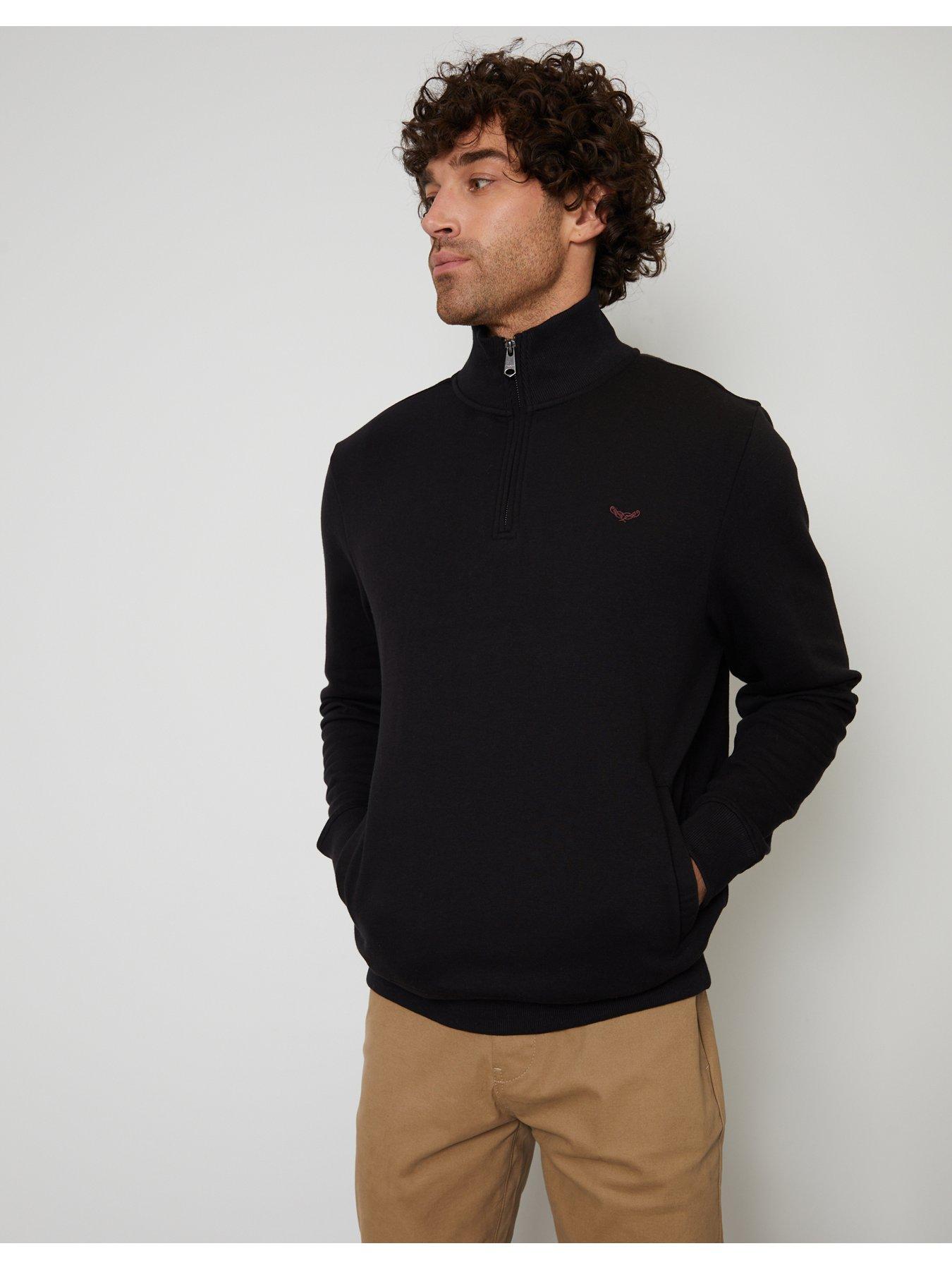 Image 1 of 5 of Threadbare Cotton Rich Quarter Zip Sweatshirt In Black