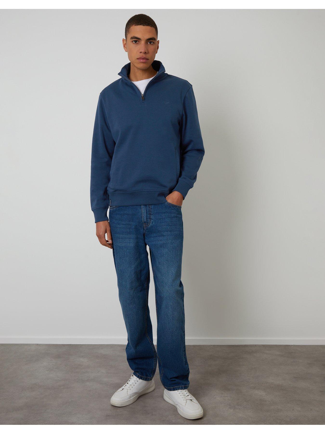 Image 3 of 5 of Threadbare Cotton Rich Quarter Zip Sweatshirt In Light Blue