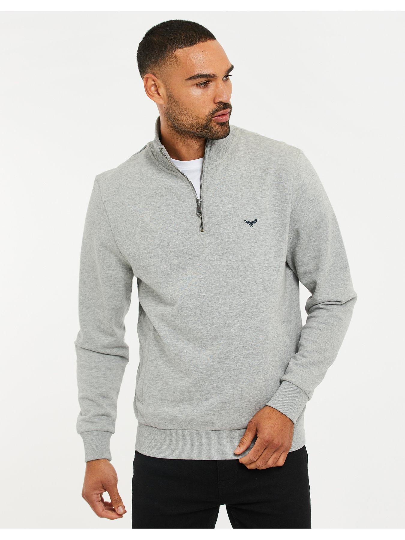 Image 1 of 5 of Threadbare Cotton Rich Quarter Zip Sweatshirt In Grey Marl
