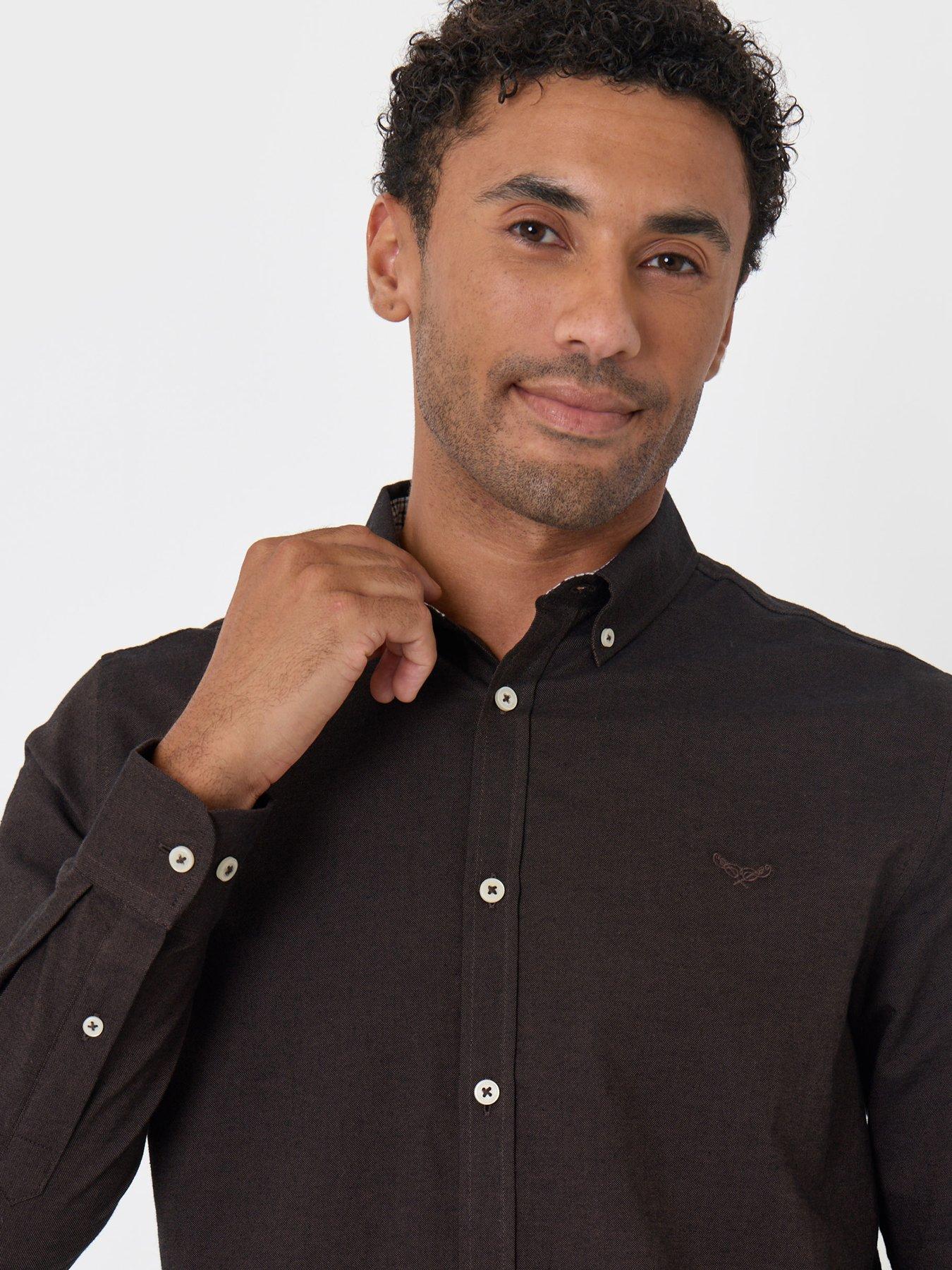 Image 4 of 4 of Threadbare Mens Shirt L/Slv Oxford Beacon - Coffee/Black(AW25 change to regular spec, previous spec was slim fit)