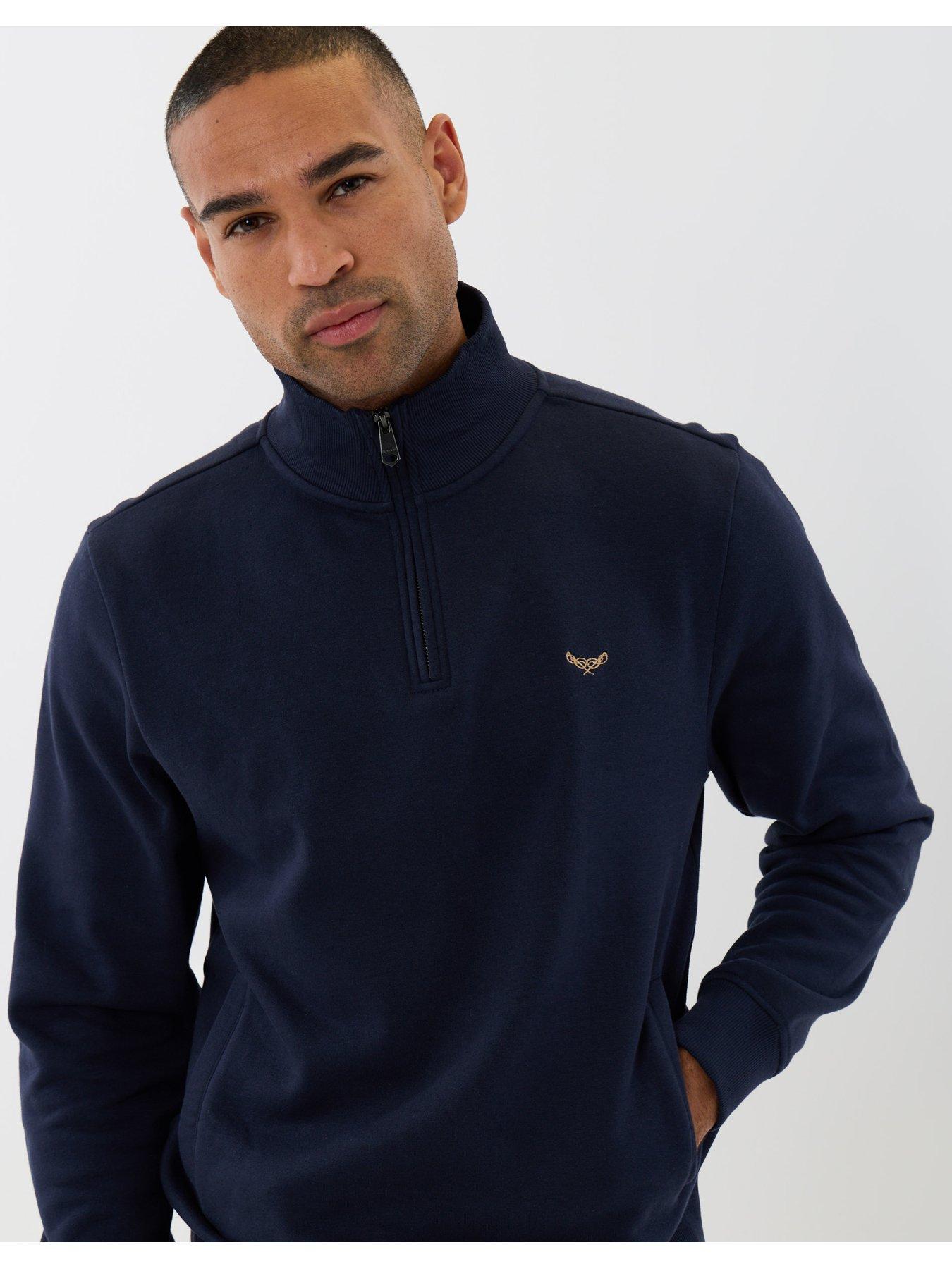 Image 4 of 5 of Threadbare Mens Quarter Zip Cotton Rich Sweatshirt - Navy