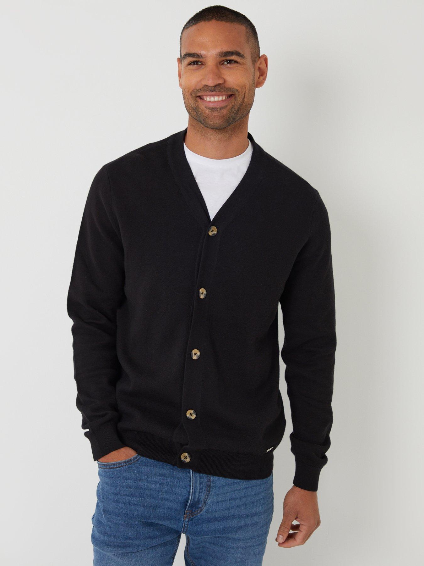 Image 1 of 4 of Threadbare Mens 12gg Knit Button-Through V-Neck Cardigan - Black