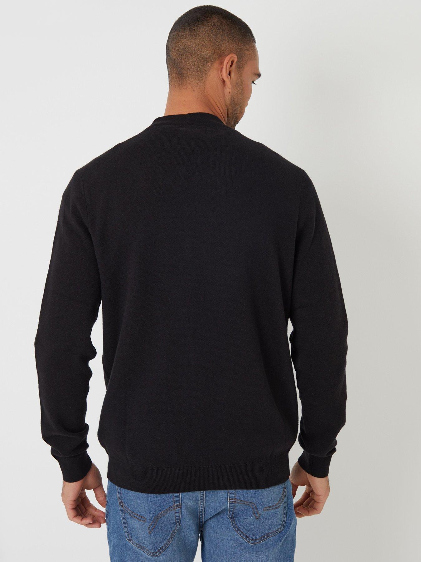 Image 2 of 4 of Threadbare Mens 12gg Knit Button-Through V-Neck Cardigan - Black