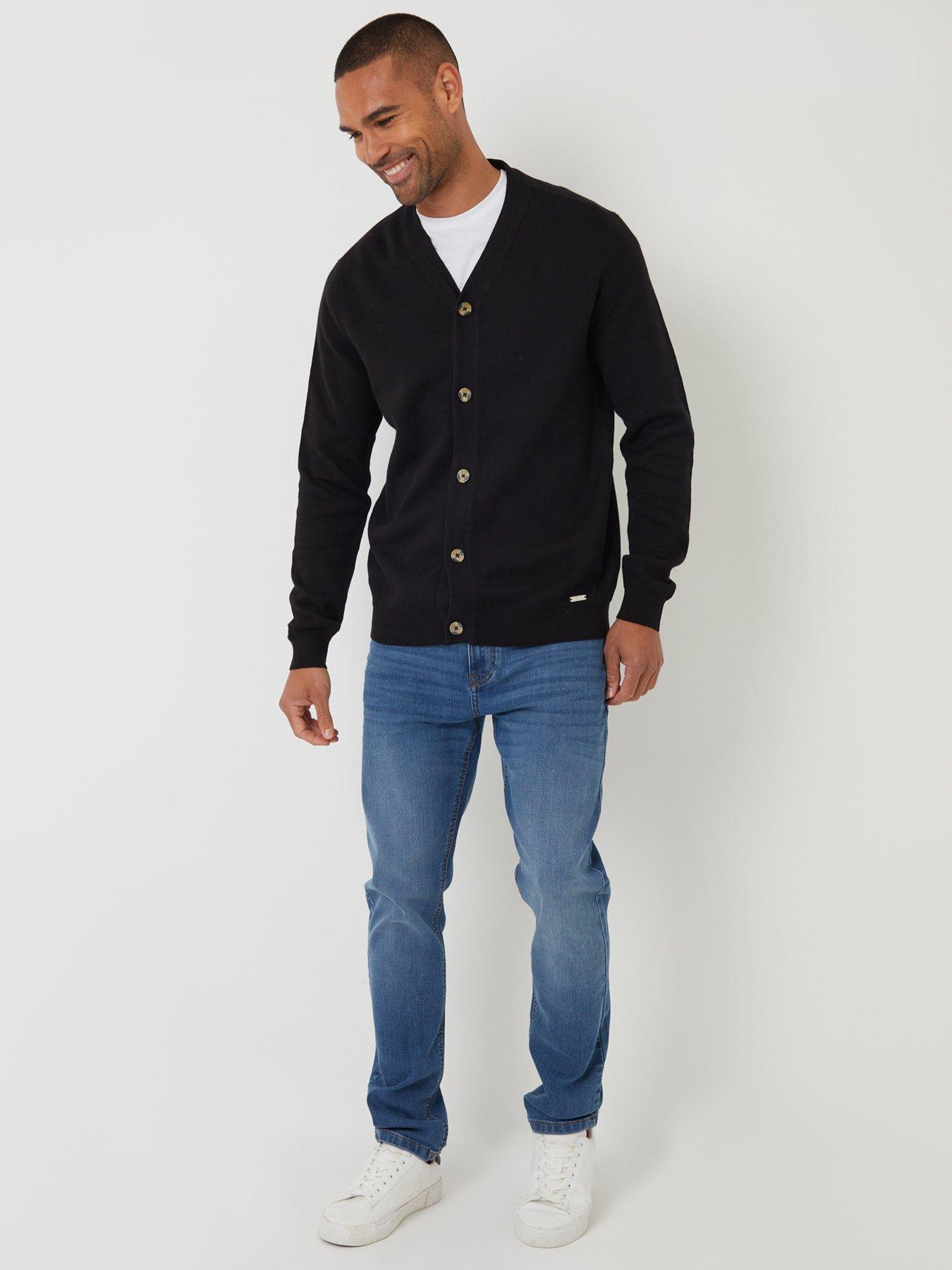 Image 3 of 4 of Threadbare Mens 12gg Knit Button-Through V-Neck Cardigan - Black