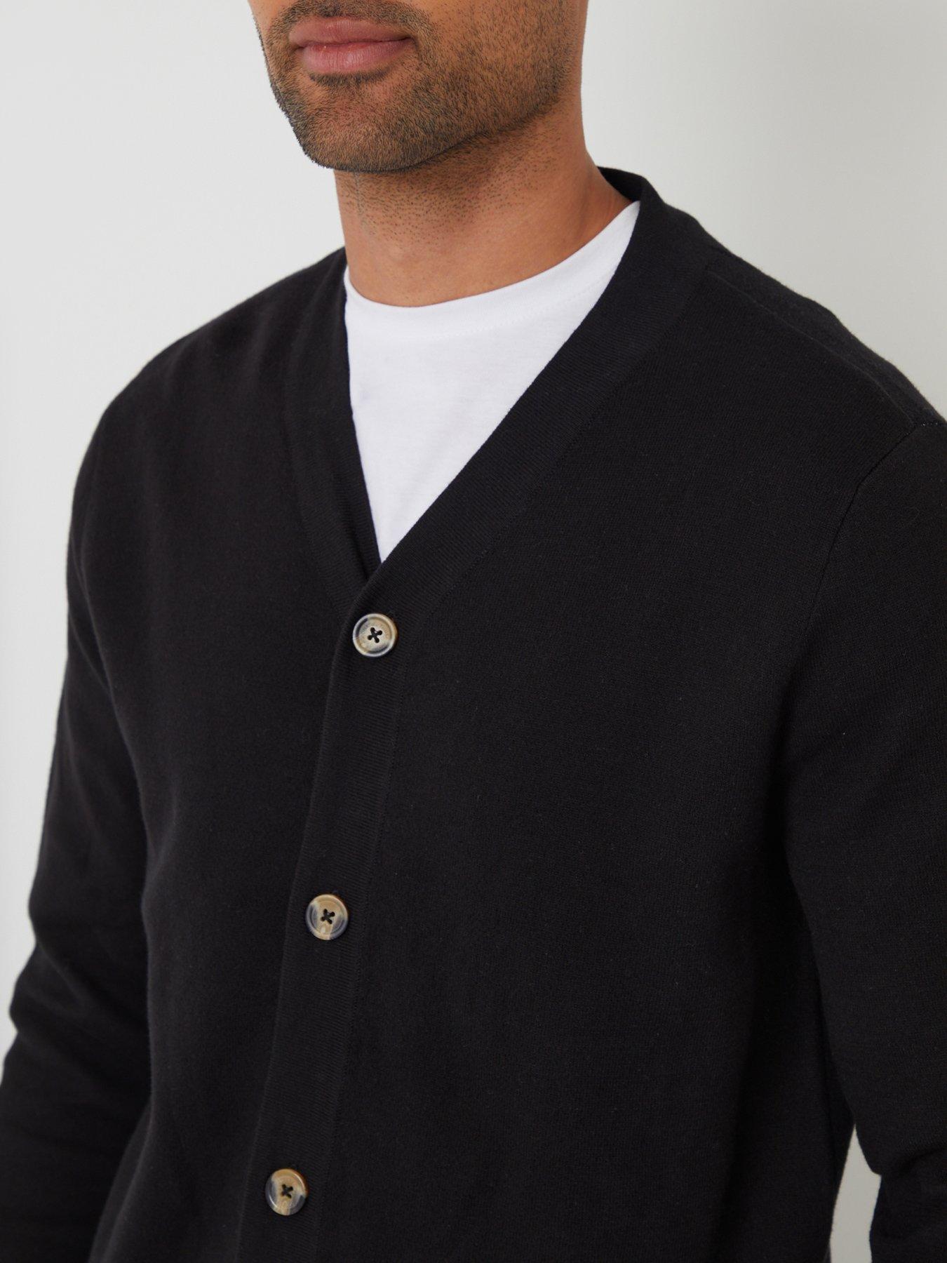 Image 4 of 4 of Threadbare Mens 12gg Knit Button-Through V-Neck Cardigan - Black