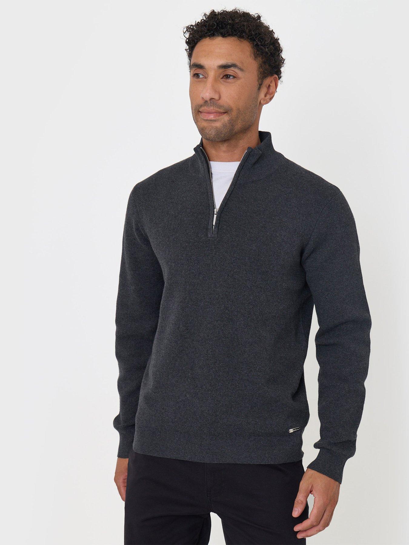 Image 1 of 4 of Threadbare Mens Jumper 1/4 Zip Hazelbank - Charcoal Marl 12gg