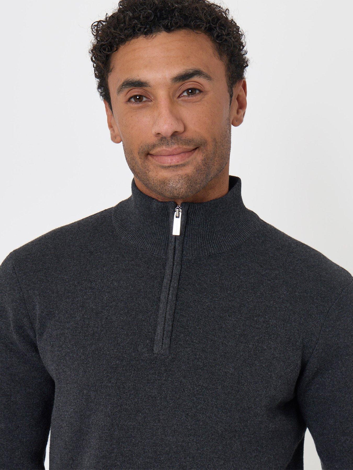 Image 4 of 4 of Threadbare Mens Jumper 1/4 Zip Hazelbank - Charcoal Marl 12gg