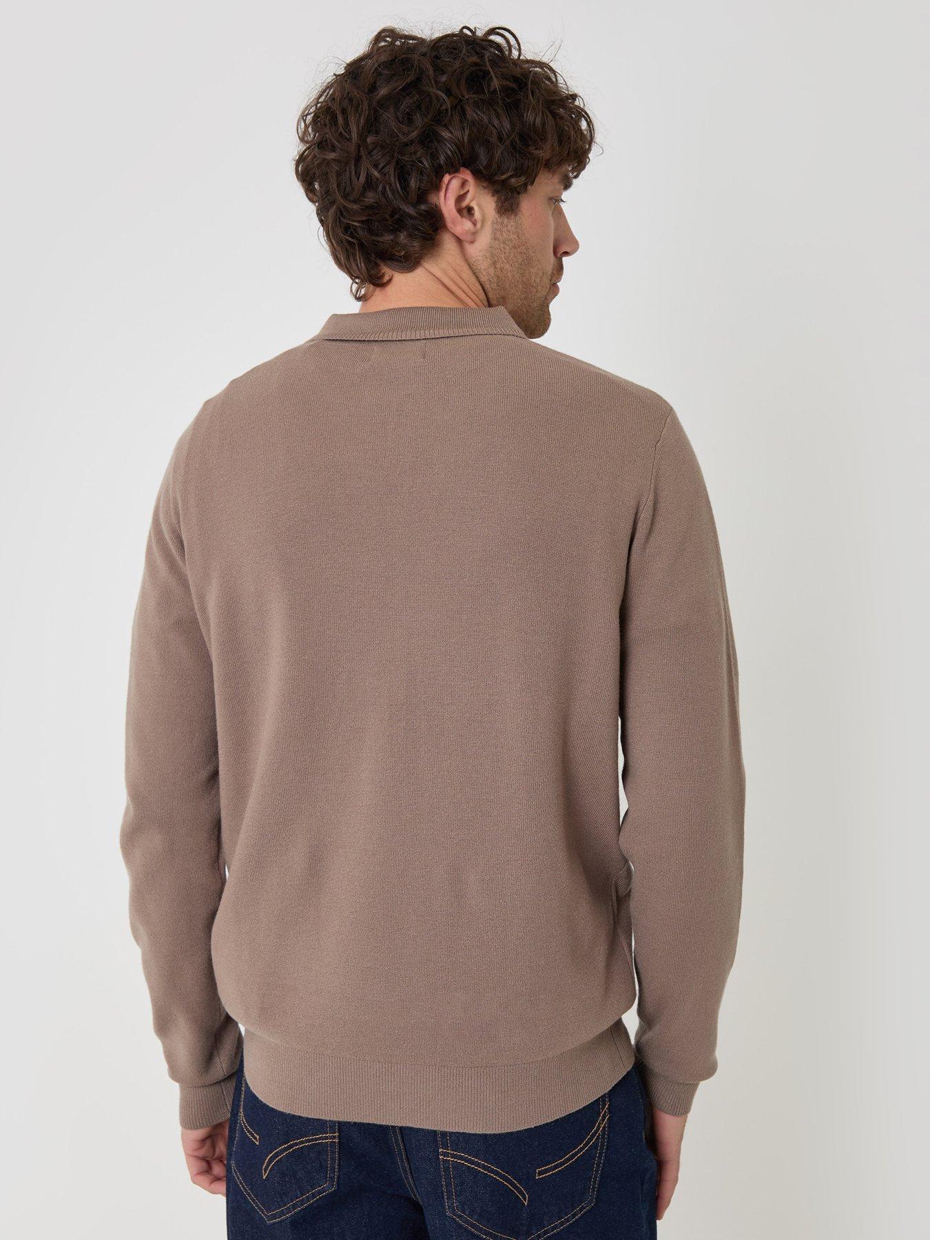 Image 2 of 4 of Threadbare Mens Boxy Super Soft Quarter Zip Polo Perrie Jumper - Brown