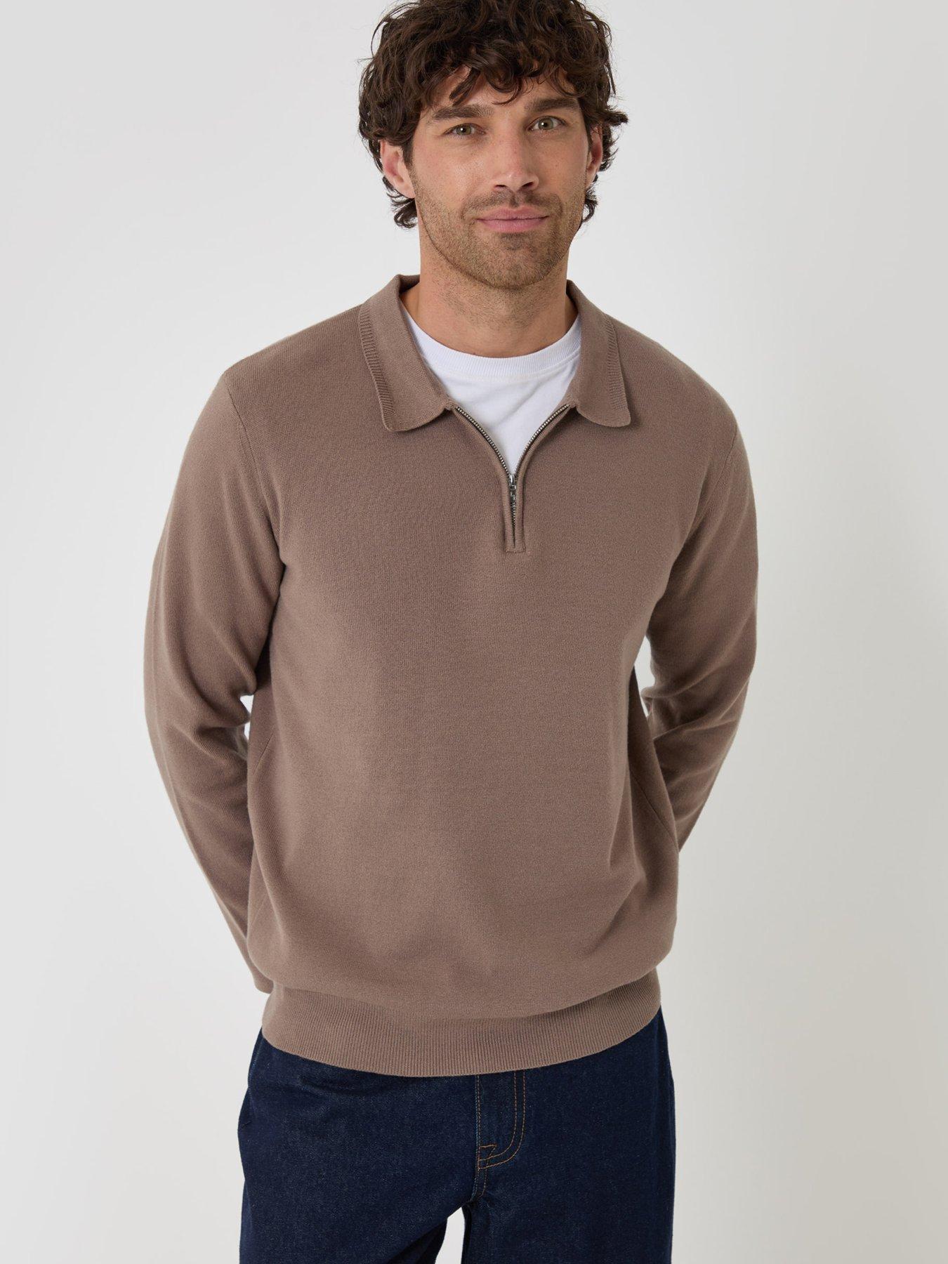 Image 4 of 4 of Threadbare Mens Boxy Super Soft Quarter Zip Polo Perrie Jumper - Brown